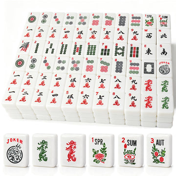 Dolcety American Mahjong Tile Set, 166 White Tiles Mahjong Set,Travel Mahjong Set with Gray Carrying Bag