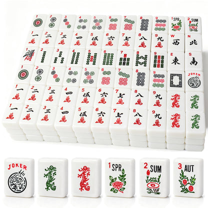 Dolcety American Mahjong Tile Set, 166 White Tiles Mahjong Set,Travel Mahjong Set with Gray Carrying Bag