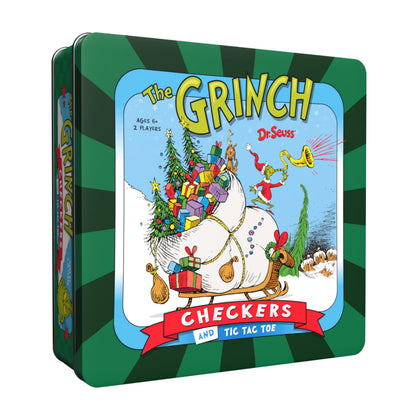 Grinch Checkers & Tic Tac Toe Board Game, 2 Games in One Set, Custom Double-Sided Board, Featuring Grinch and Whoville Token Pieces, Officially