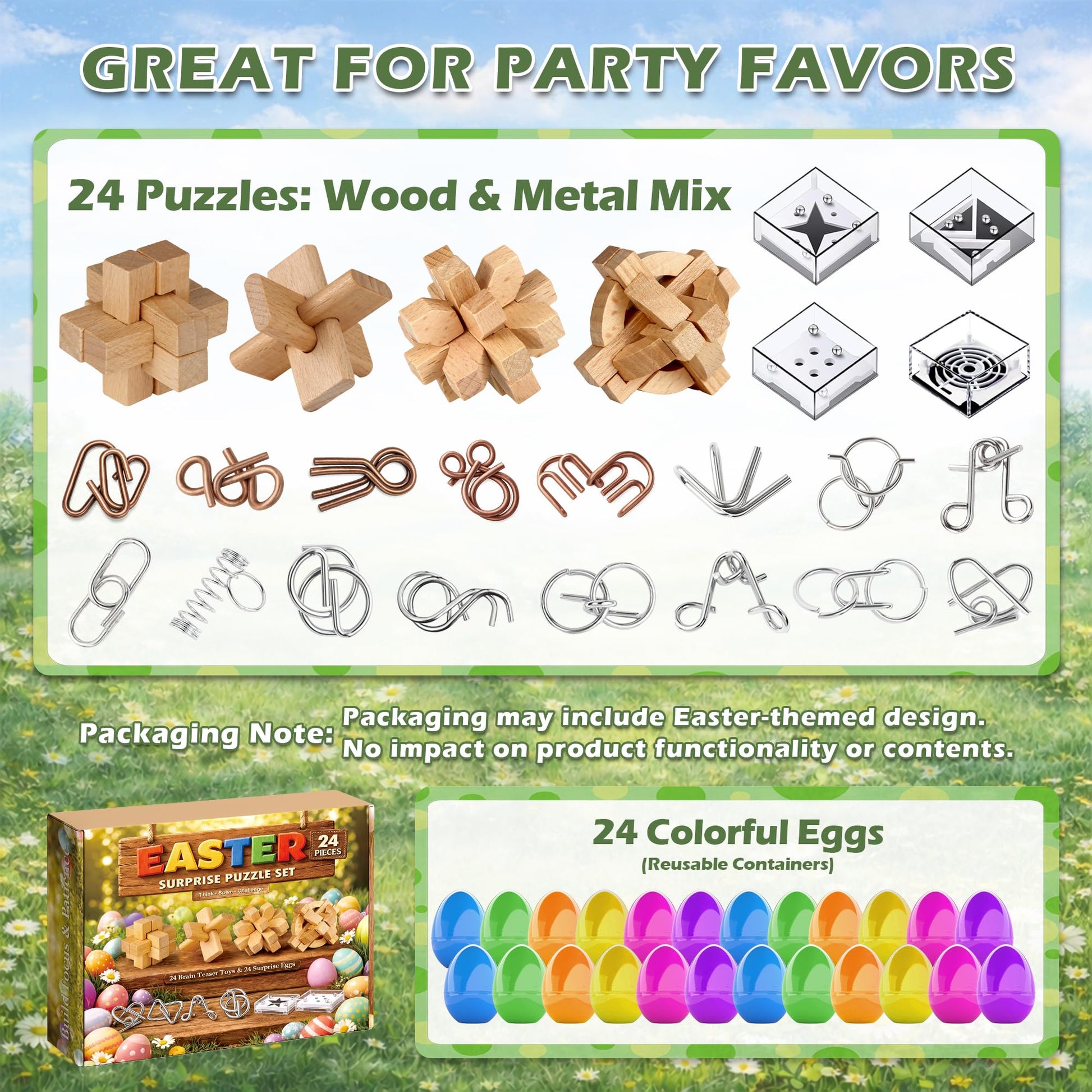 Rubypop 24 Pack Brain Teaser Puzzle Educational Toys for Kids & Adults