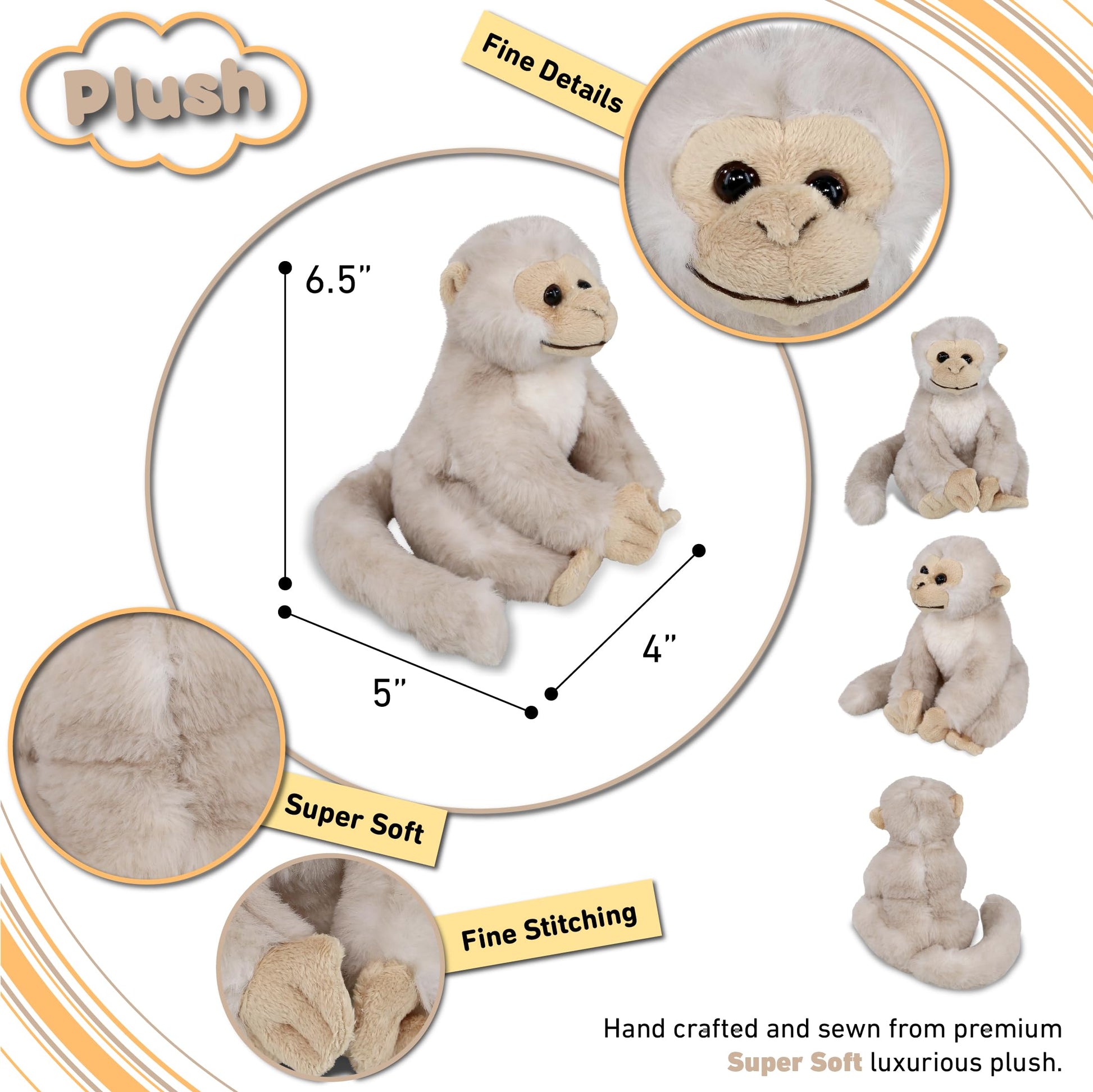 DolliBu Squirrel Monkey Stuffed Animal - Super Soft Stuffed Animal Squirrel Monkey Plush, Adorable Wildlife Animal Squirrel Monkey Doll, Cute Zoo