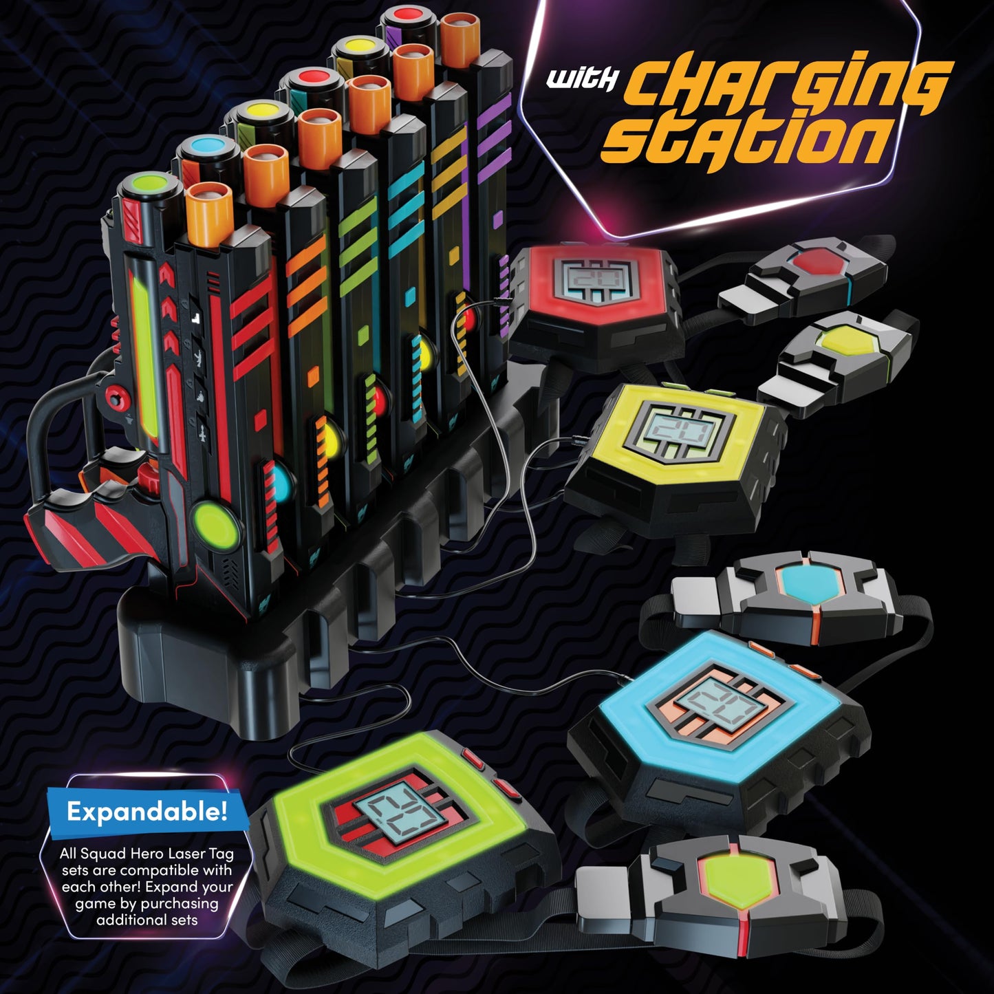 Squad Hero Rechargeable Laser Tag 360° Sensors + LCDs - Set of 6 - Birthday Gift Ideas for Kids Teens & Adults Boys & Girls Family Fun - Cool Teenage