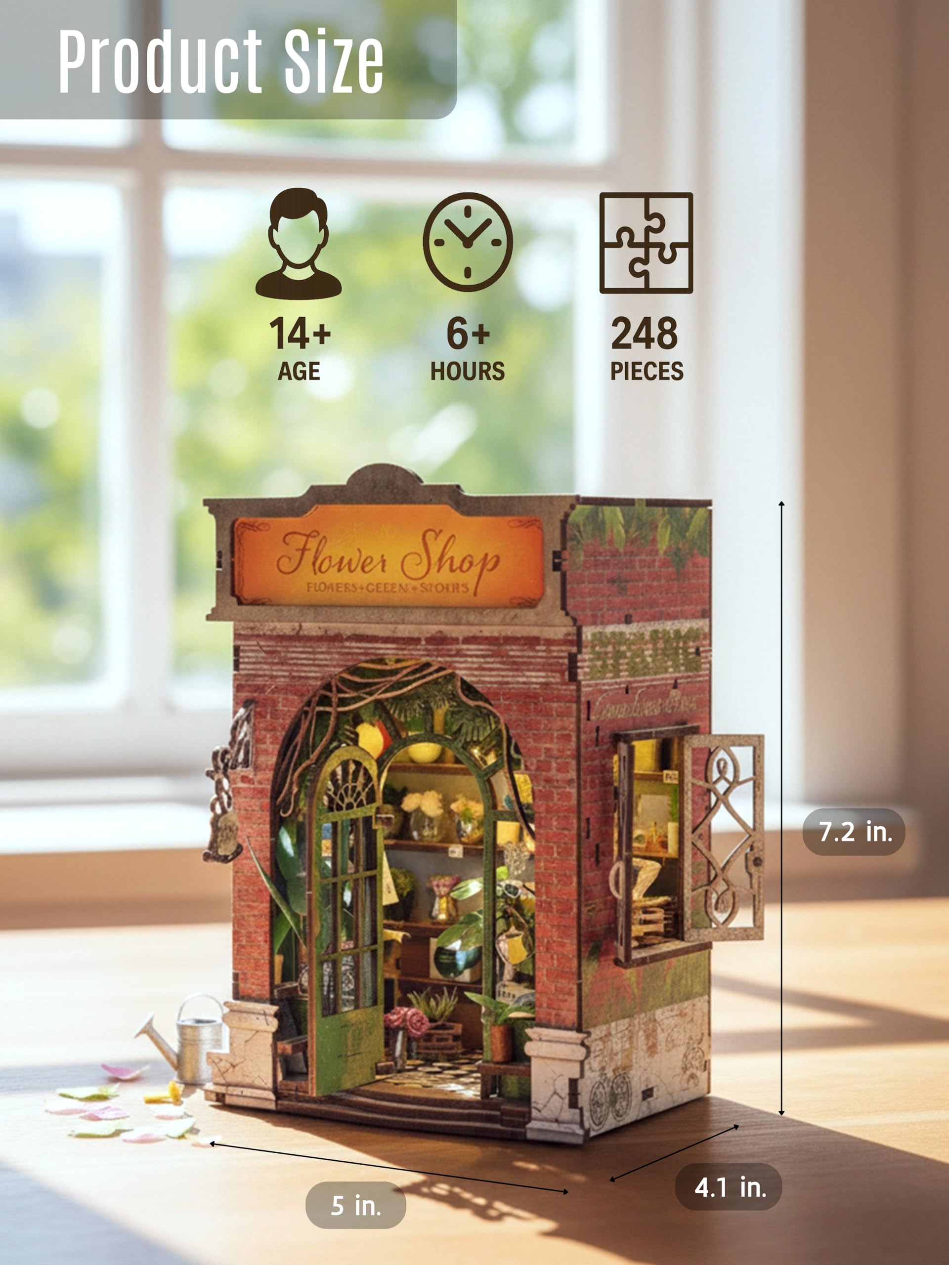 Hands Craft Magic Shop DIY Book Nook Kit with Touch LED Lights - 322-Piece 3D Puzzle, Miniature House Bookshelf Insert - Enchanted Potion Store Wooden