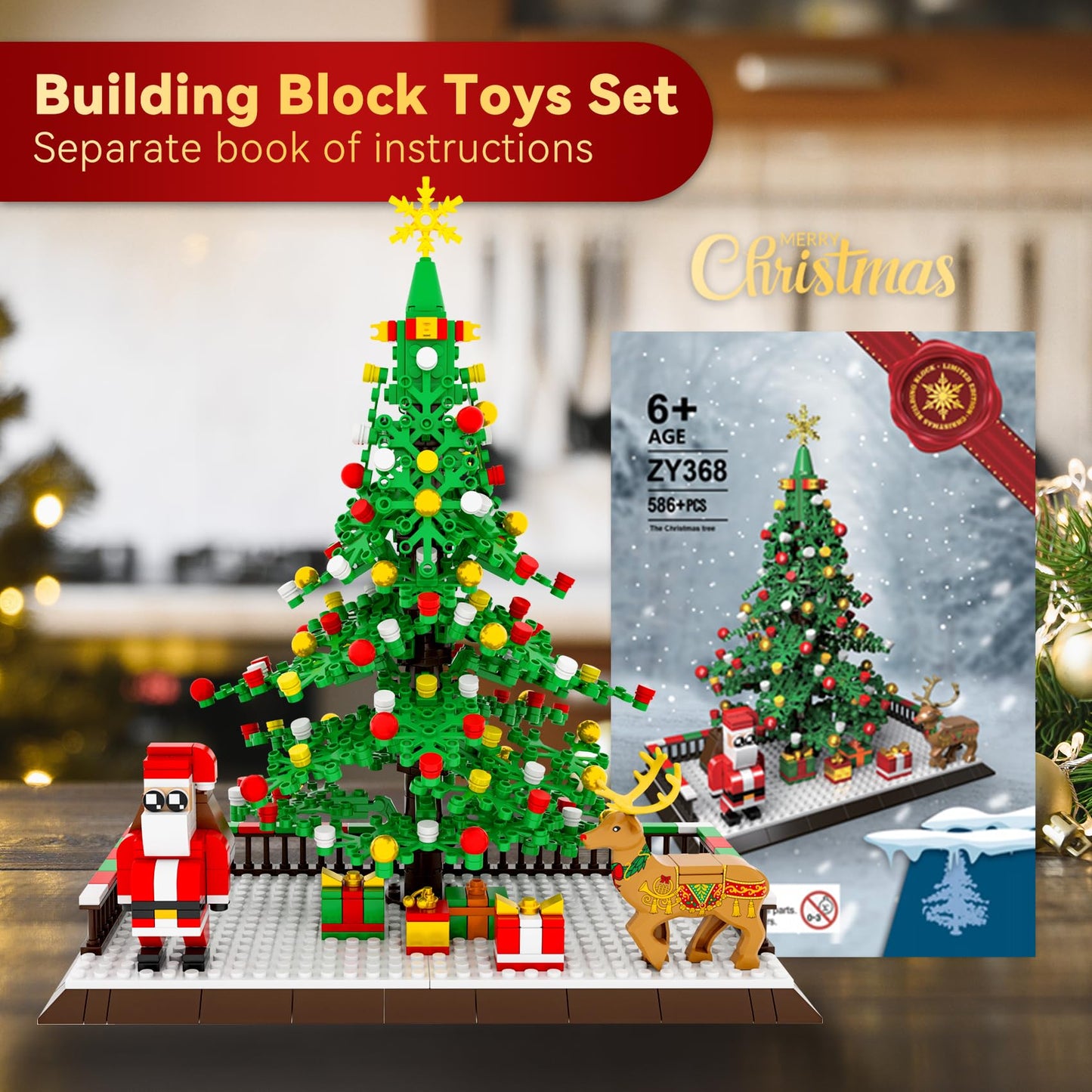 Eelexa Christmas Tree Building Block: Festive Figures Building Set with Santa Claus, 586 PCS for 6+ Ages Kids, Boys, Girls, Adult
