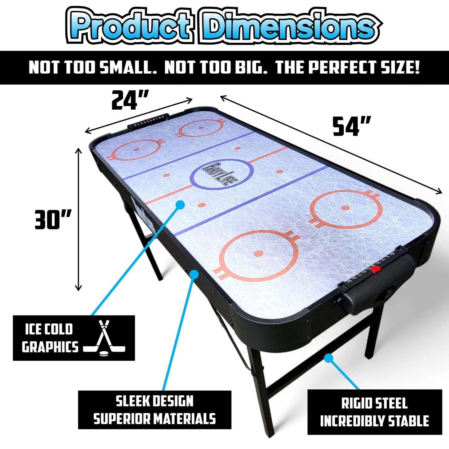 PartyLife 54" Portable Air Hockey Table w/Folding Steel Legs - NEW & Improved - Powerful Motor, Smooth Surface, Very Sturdy - PartyL!fe