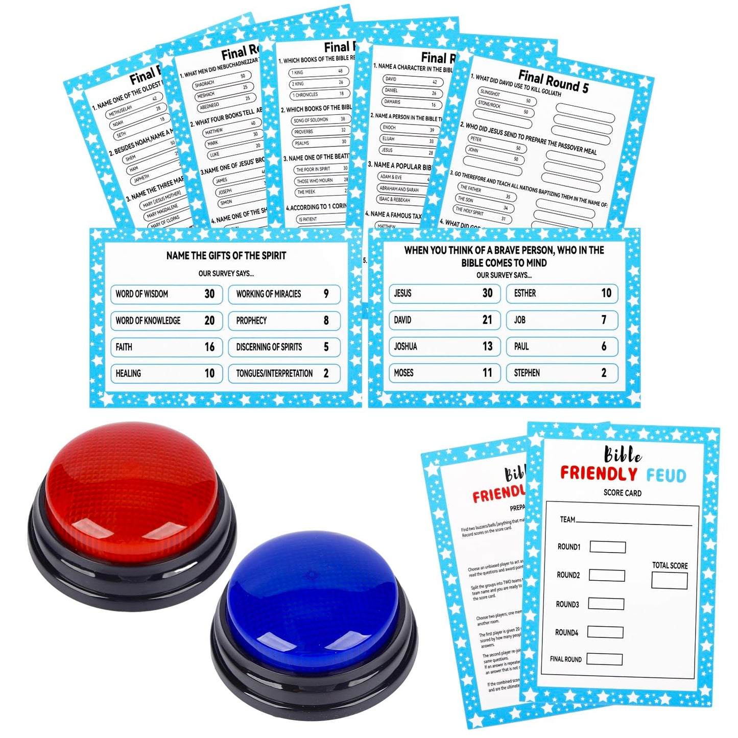 Christian Bible Friendly Feud Game with 2 Answer Buzzers, Family Feud Games Card Game Night Church Group Fun Trivia Quiz for Party Office Class Team