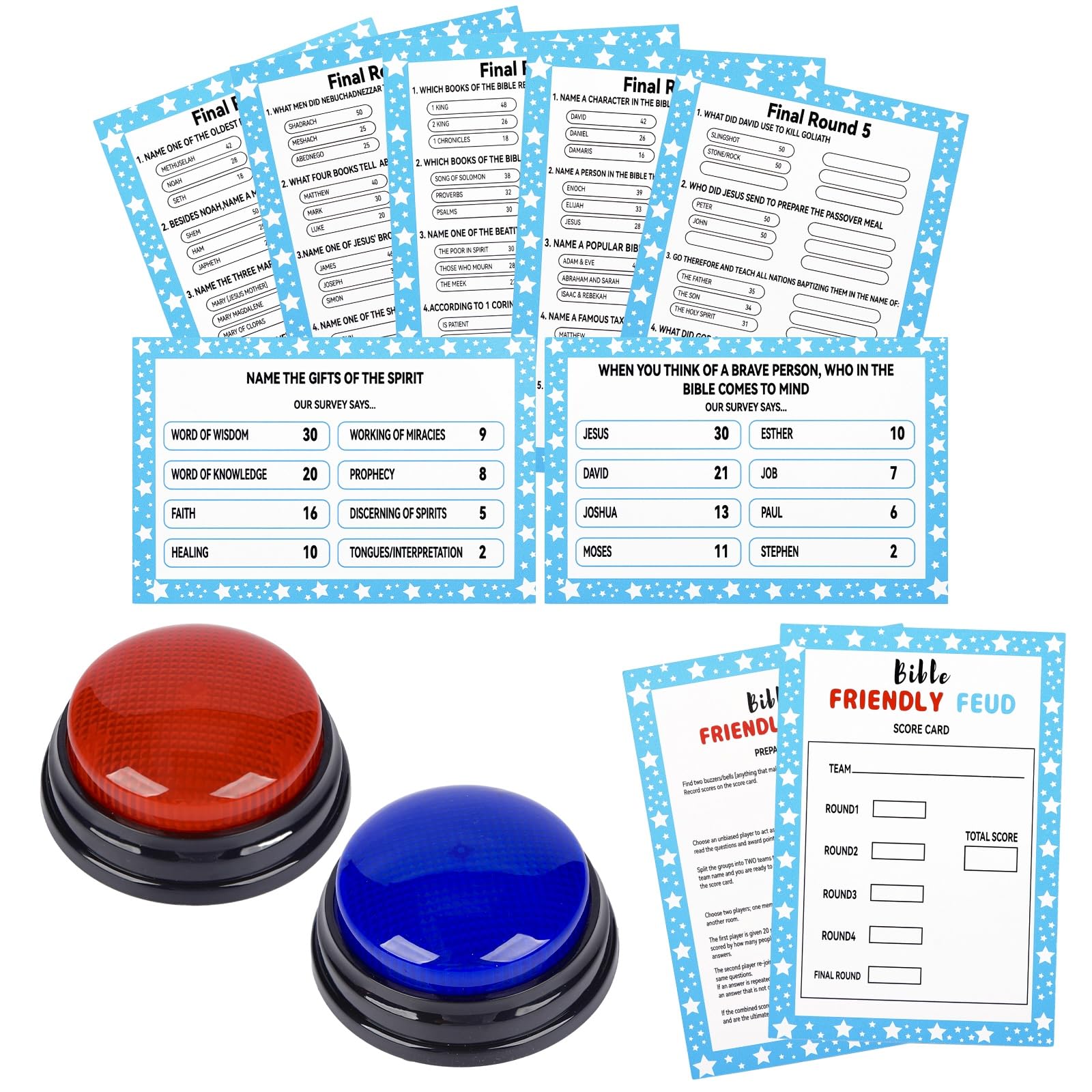 Christian Bible Friendly Feud Game with 2 Answer Buzzers, Family Feud Games Card Game Night Church Group Fun Trivia Quiz for Party Office Class Team