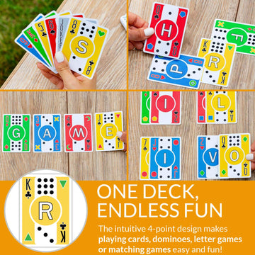 All in One Deck - Hundreds of Games in One Deck of Cards with Free Card Game eBook. Waterproof White PVC Plastic Playing Cards with Dominoes, Letter