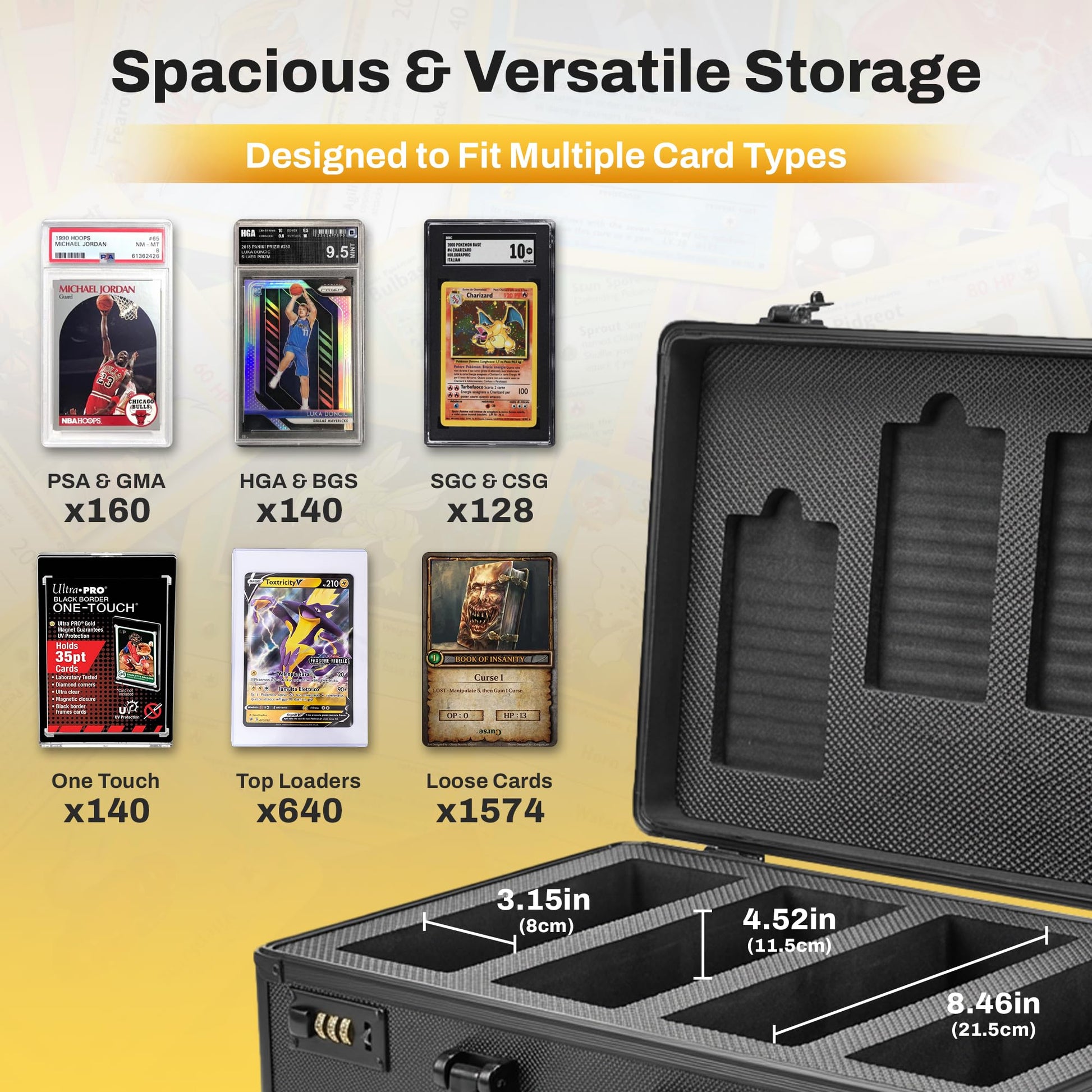 Graded Card Storage Box - Card Slab Case with Lock - 4 Row Trading Card Case with 8 Foam Inserts - Sports Card Case Fits PSA, BGS, SGC, CGC Slabs