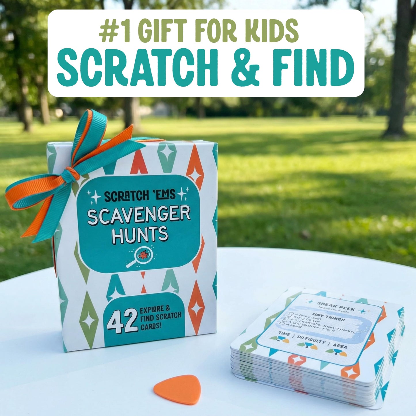 Scratch 'Ems Scavenger Hunts | 42 Scratch Off Adventure Cards - Outdoor Scavenger Hunt for Kids & Families | All Season, Reusable Scratch-Off Cards
