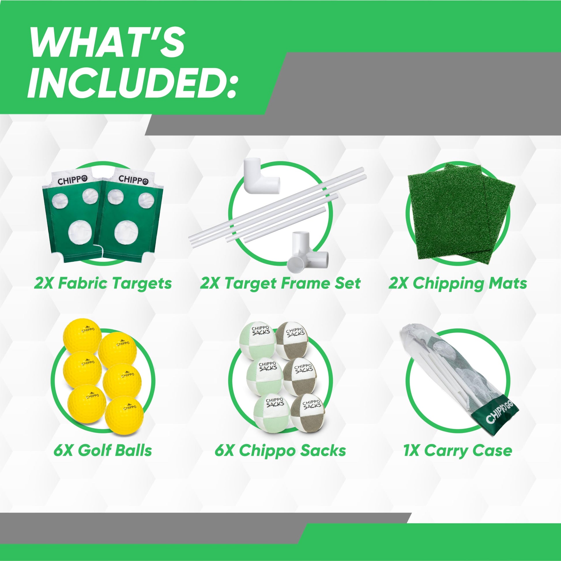 Chippo GO Portable Backyard Golf Chipping Game Set - Lawn, Beach & Tailgate Chip & Toss 2-in-1 Golf Game (2 Targets, Mats, Foam Balls, Chippo Sacks
