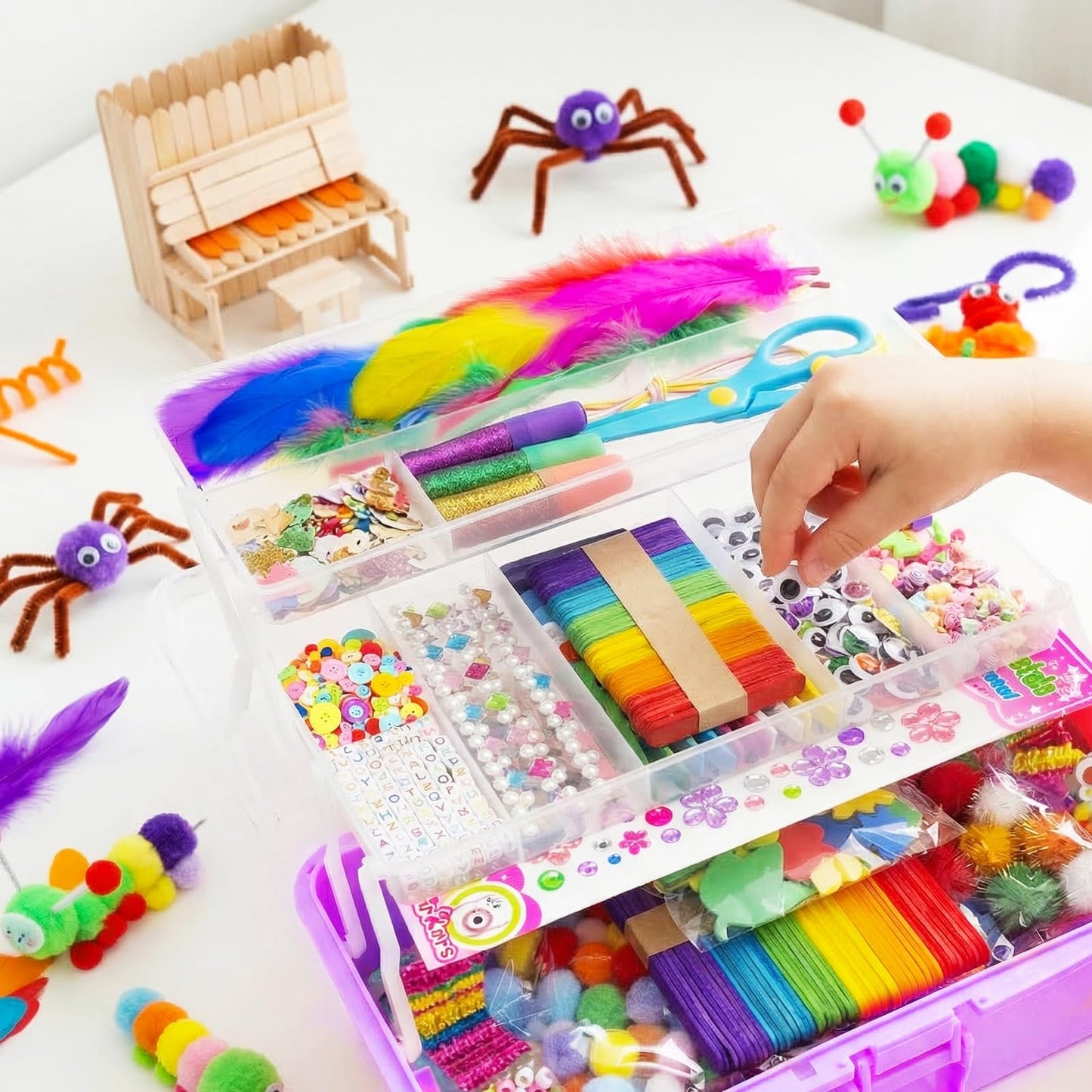 Bobbie Art Arts and Crafts Supplies for Kids- Ultimate Crafting Supply Carboodle in Portable 3 Layered Light Purple Plastic Art Art Crafting Kit