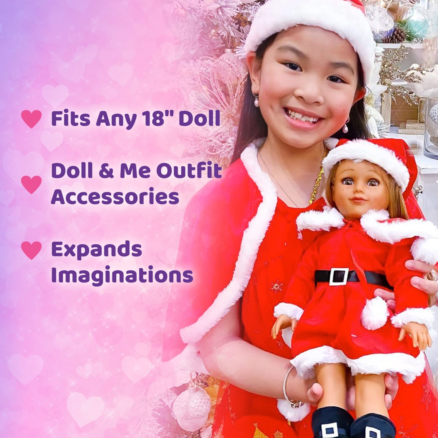 Playtime by Eimmie 18 Inch Doll Clothes and Accessories - Christmas Holiday Dress with Matching Santa Hat & Shawl - Clothing Sets & Stuff - Fits