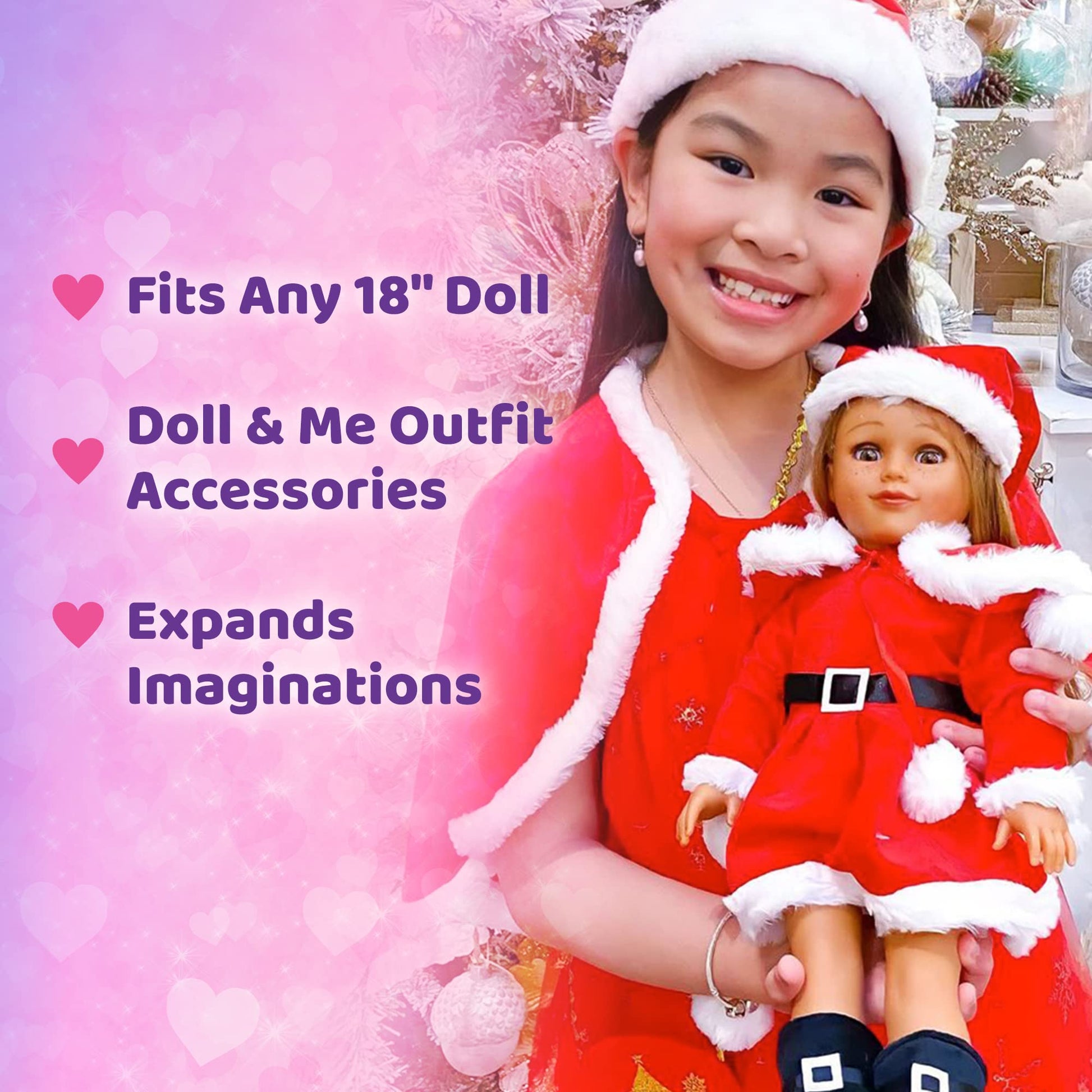 Playtime by Eimmie 18 Inch Doll Clothes and Accessories - Christmas Holiday Dress with Matching Santa Hat & Shawl - Clothing Sets & Stuff - Fits