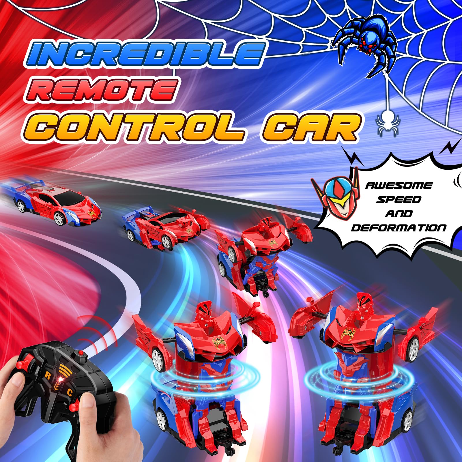 Transform Remote Control Car, RC Cars for 3-12 Year Old Boys Girls One-Button Deformation 2.4Ghz 1:18 Scale Transforming 360°Rotation Robot Toys