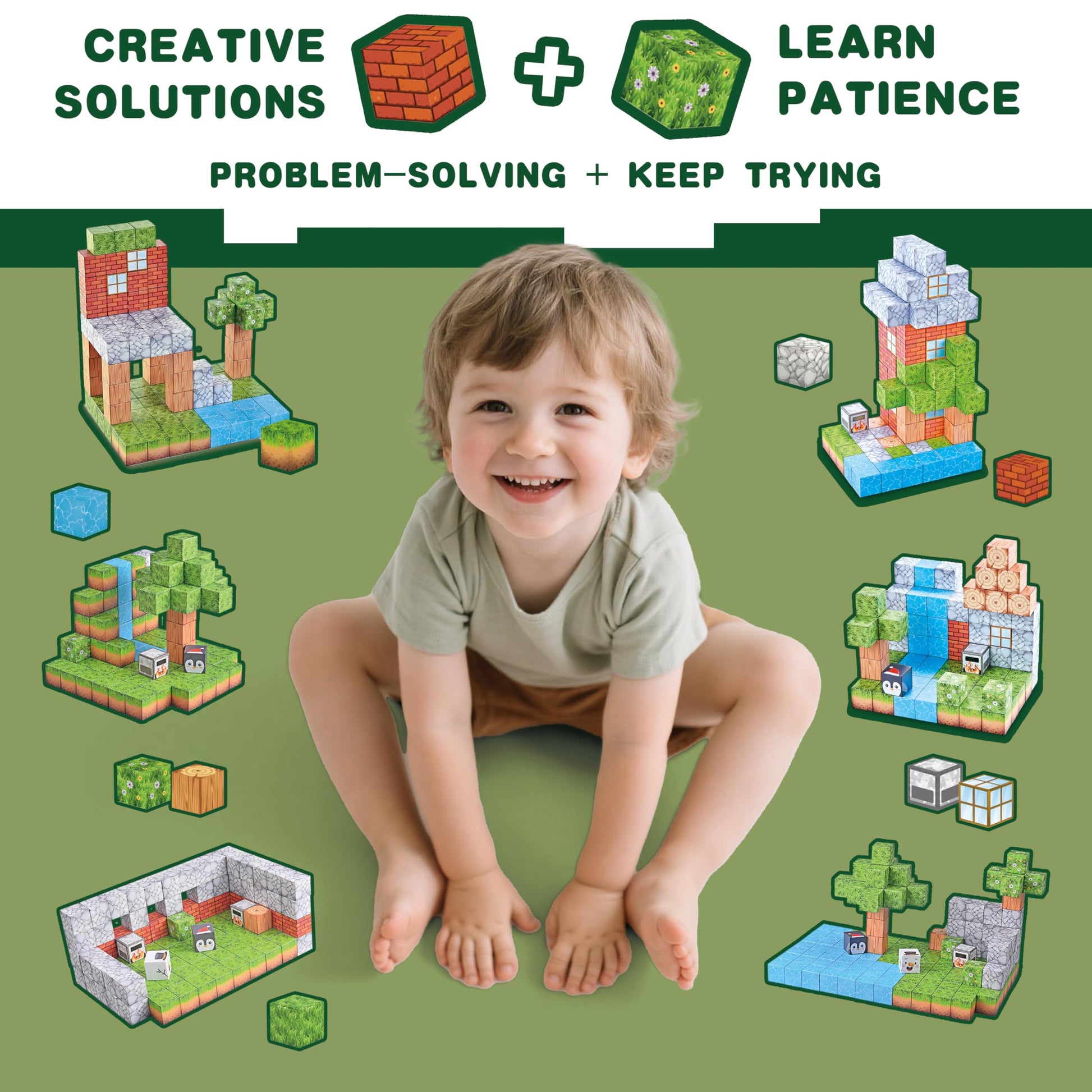 SSKIDSTOYS 119PCS 1 in Big Size Magnetic Building Blocks Set, Magnetic Tiles Kids Build Cubes STEM Game Toys, Build Forest World Set, Christmas