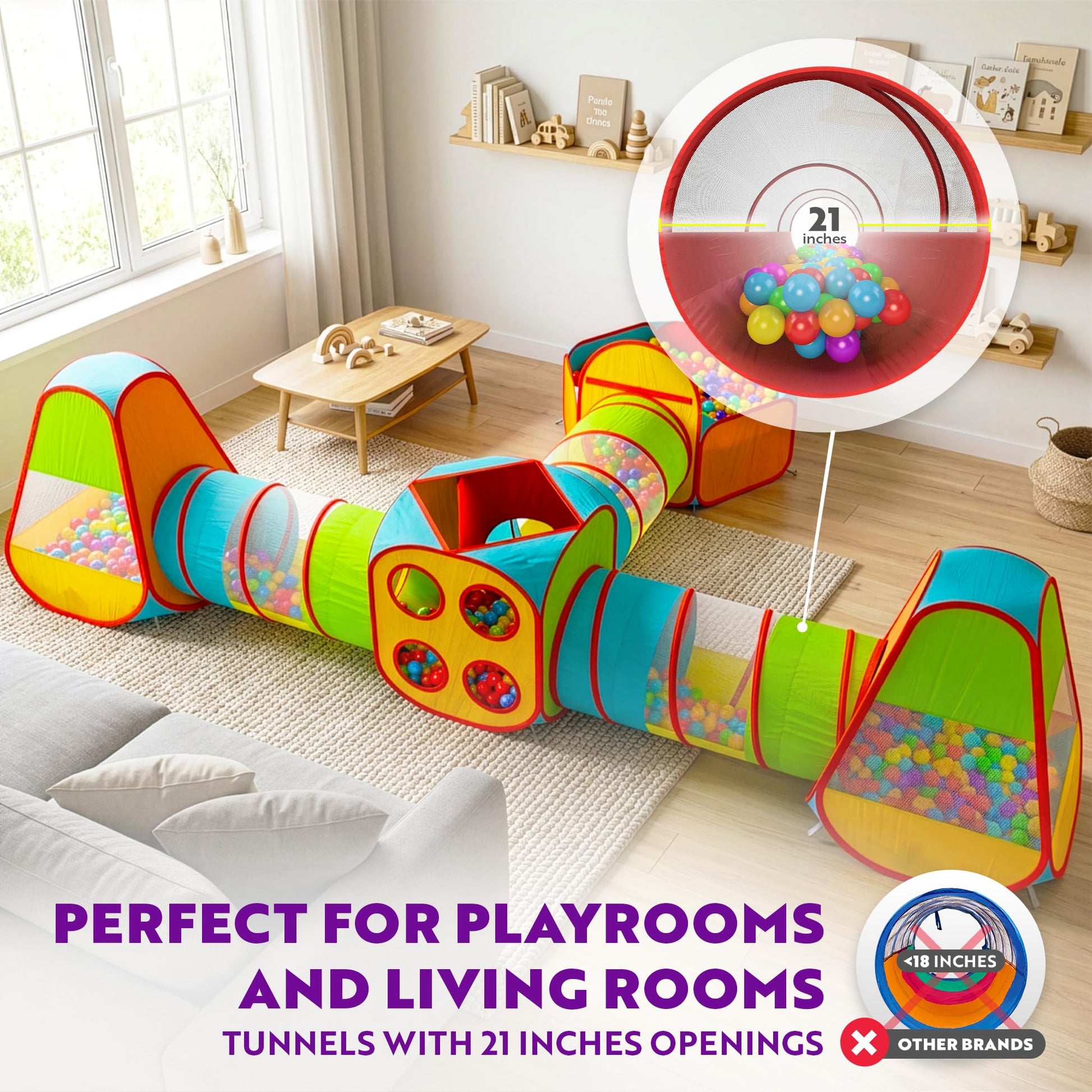 Playz 7pc Kids pop up Play Tent, Crawl Tunnel & Ball Pit for Toddlers