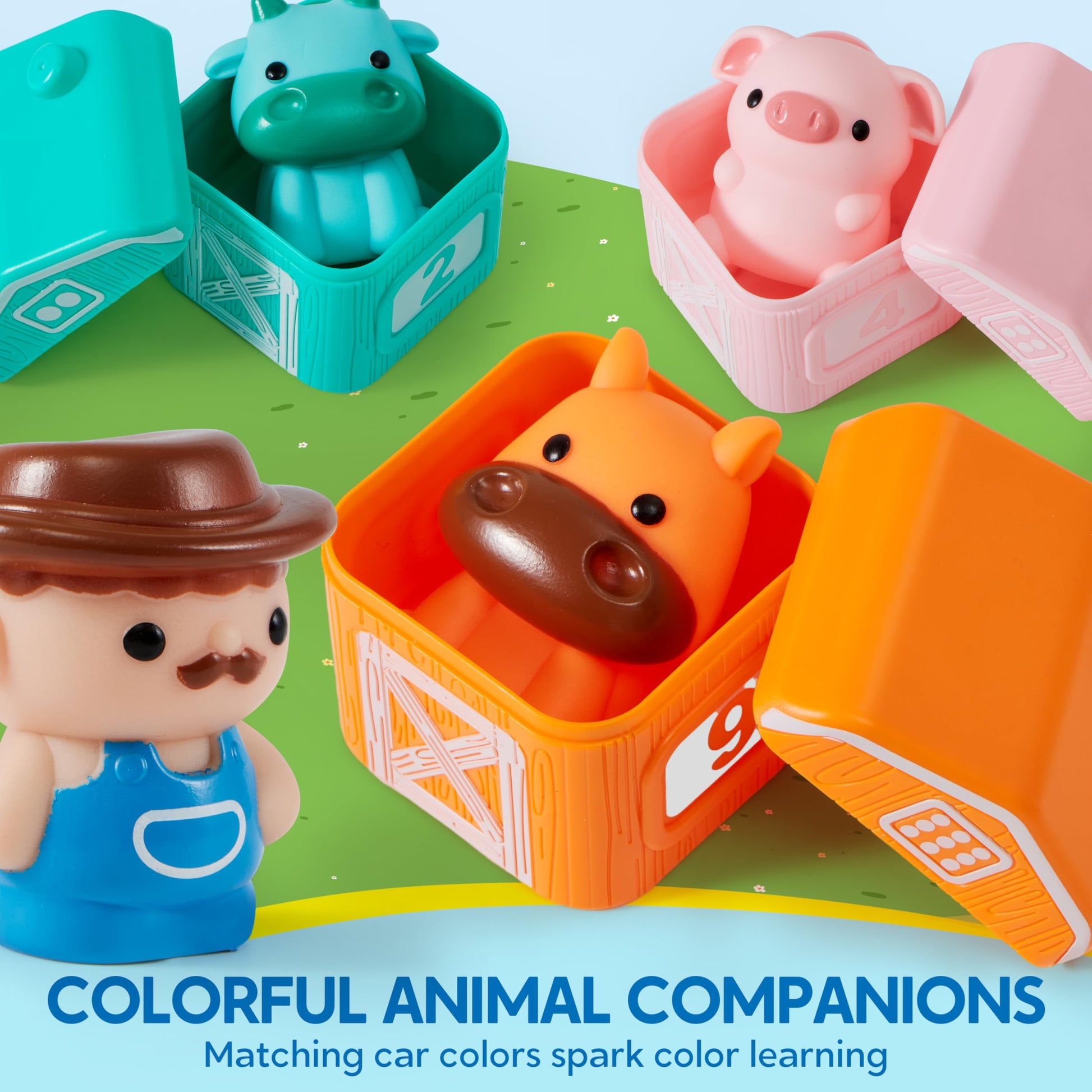 Play-Act Learning Toy for Toddlers 1 2 3 Years Old, Counting, Matching & Sorting Montessori Learning Farm Train Including 9 Farm Animals, Birthday