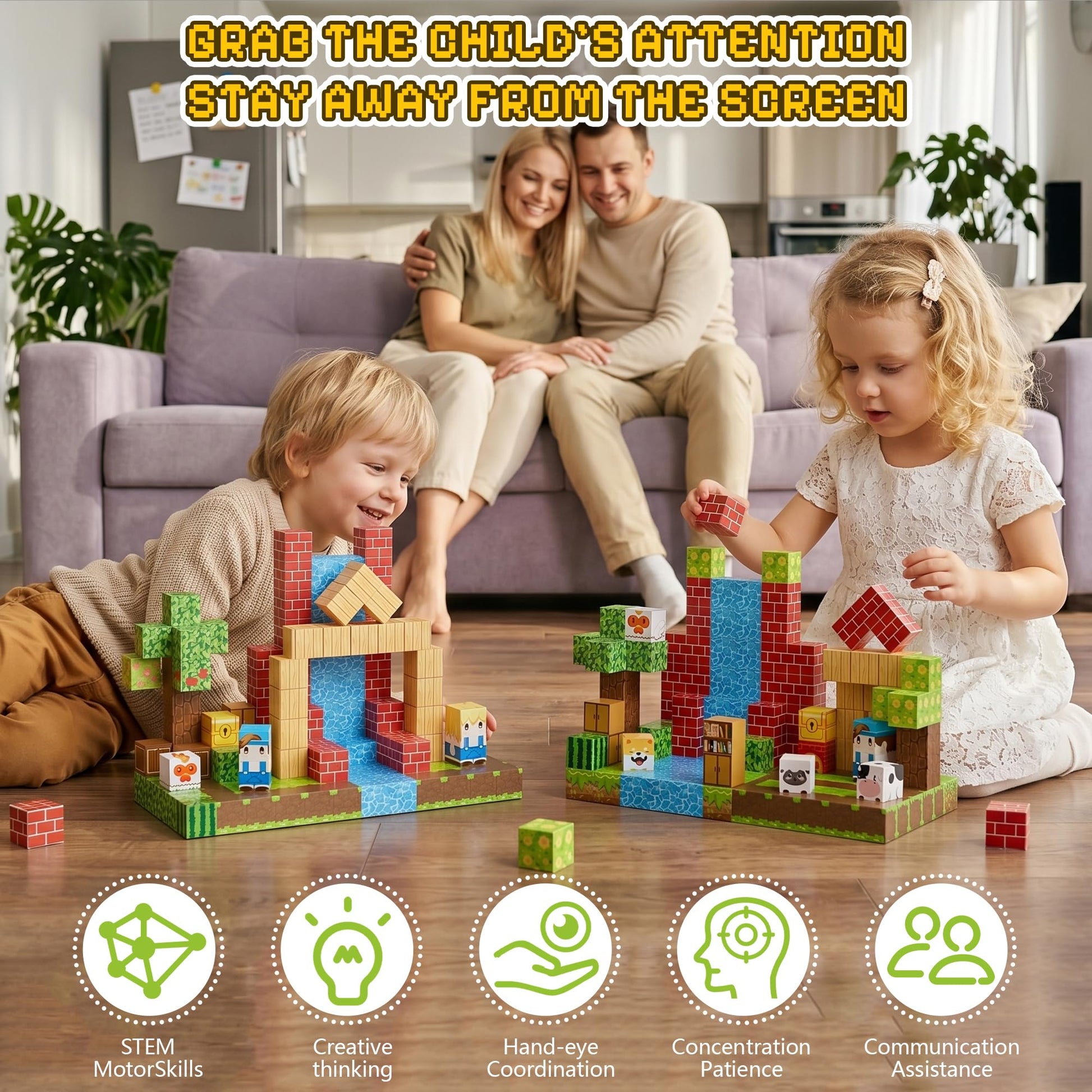 Fitrobust 200PCS Magnetic Building Blocks Set, Magnetic Tiles Kids Build Cubes STEM Game Toys, Build Forest World Set, Christmas Birthday Gifts