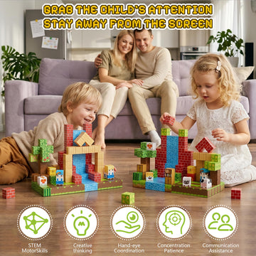 Fitrobust 200PCS Magnetic Building Blocks Set, Magnetic Tiles Kids Build Cubes STEM Game Toys, Build Forest World Set, Christmas Birthday Gifts