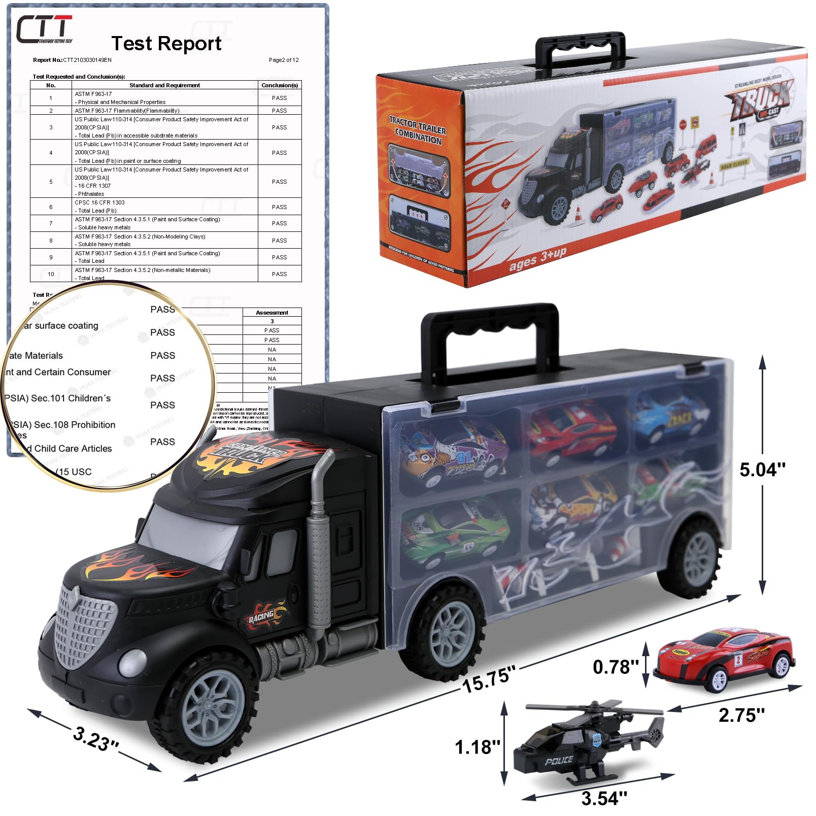 Toddler Toys for 3-4 Year Old Boys,Large Transport Cars Carrier Set Truck Toys with 12 Die cast Vehicles Truck Toys Cars,Ideal Christmas Easter Gifts