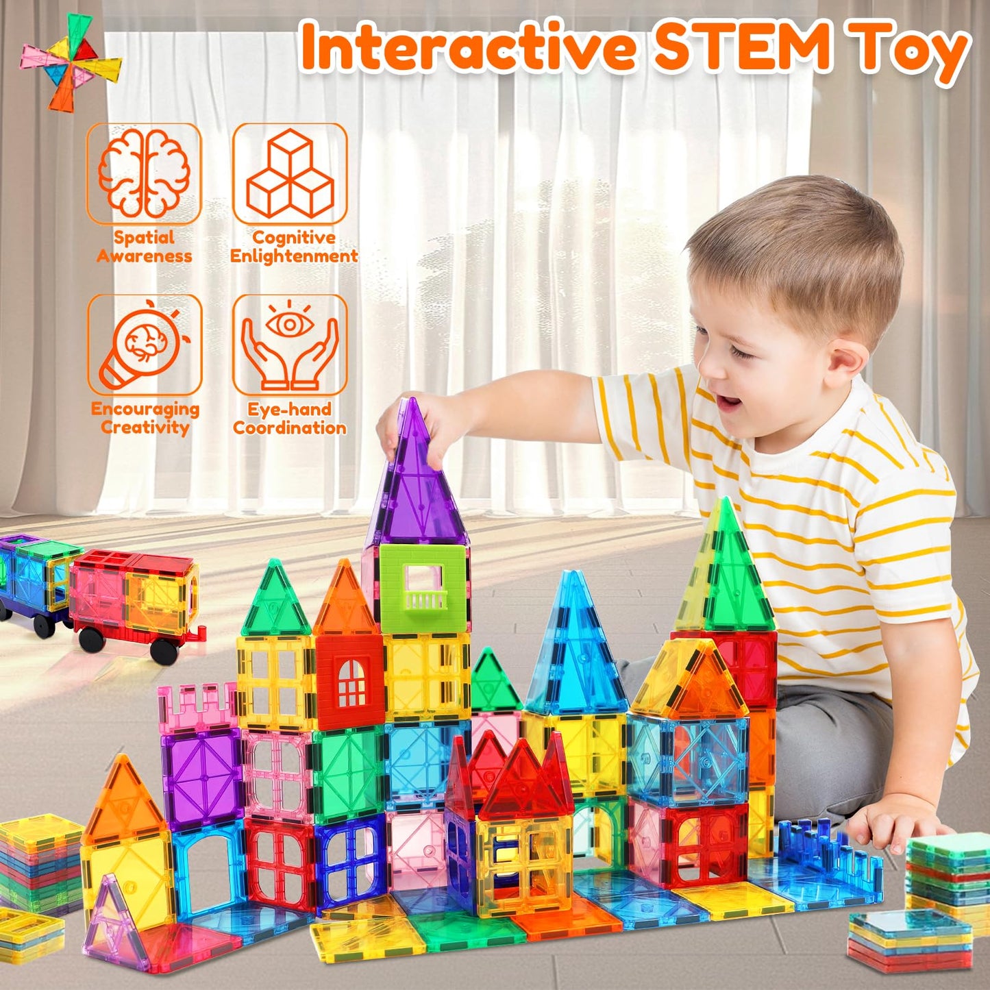 Landtaix 100pcs Magnetic Tiles Magnetic Building Blocks for Toddlers 3 4 5 6 7 Year Old Boys Girls Educational Magnet Blocks Christmas Birthday Gift