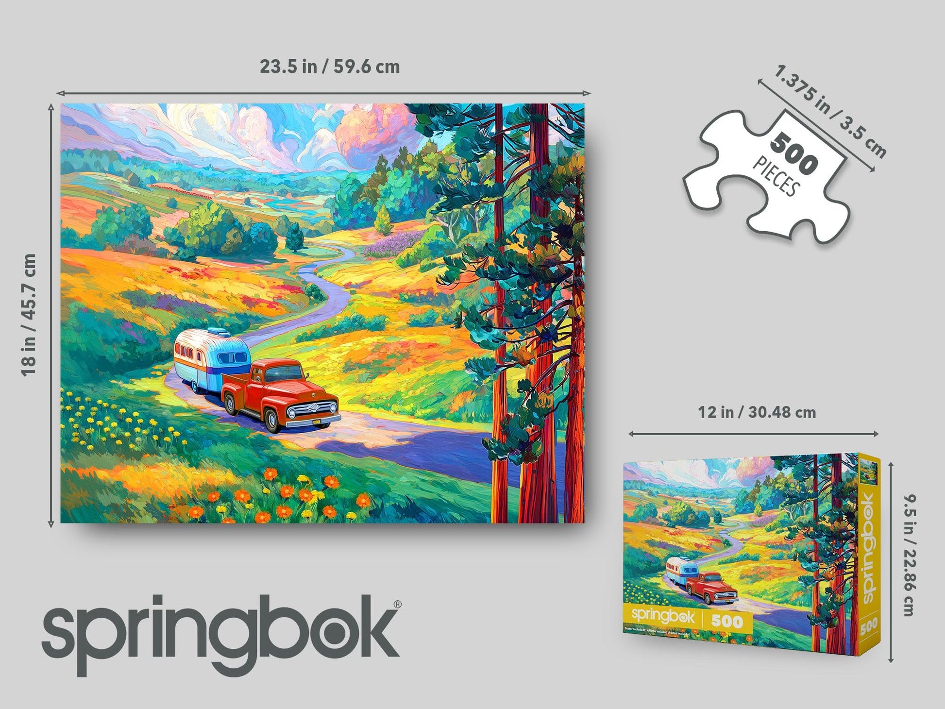 Springbok Road Trip 500 Piece Jigsaw Puzzle for Adults & Family - Poster Now Included - Vintage Travel Scene, Classic Car Adventure Art - Unique Cut