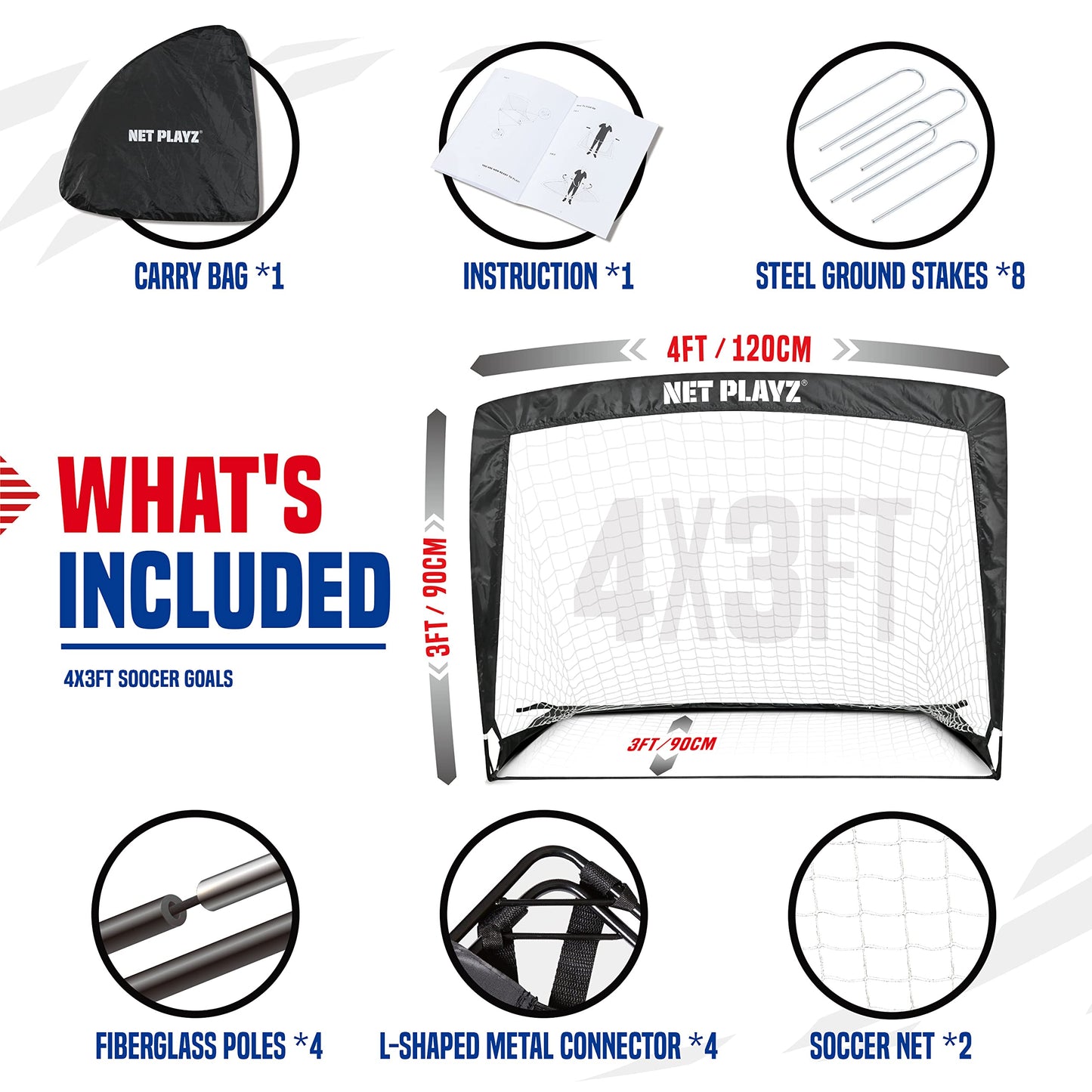 Soccer Goals Soccer Net, Pop-up Football Goals, Portable 4'x3'ft, Kids Youth & Teens Backyard Games, Practice & Training