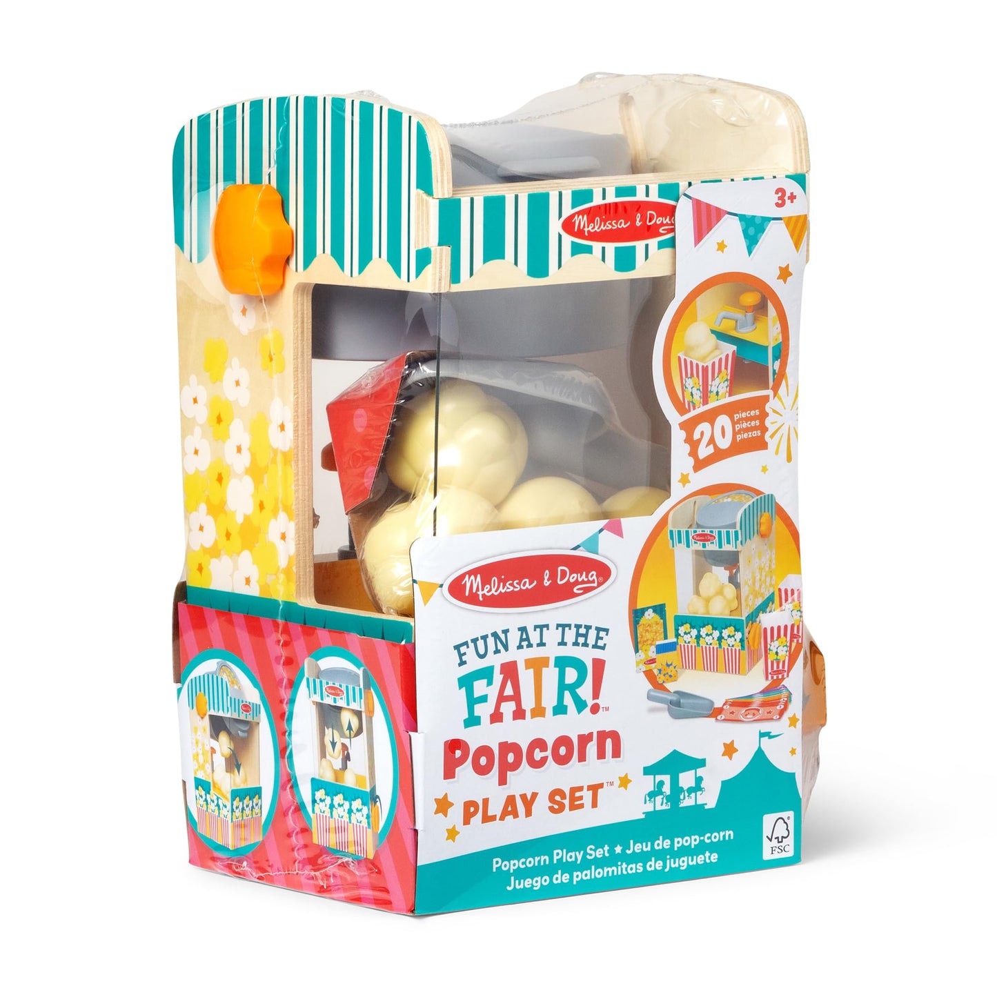 Melissa & Doug Fun at The Fair! Wooden Popcorn Popping Play Food Set - FSC Certified