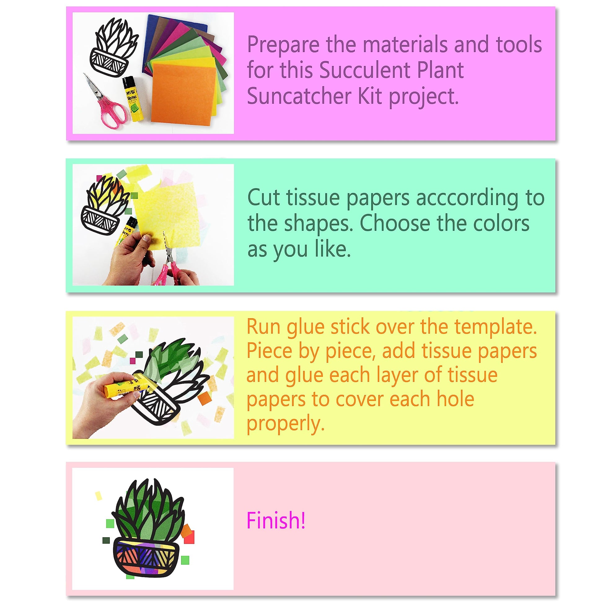 VHALE Suncatchers Craft 3 Sets (9 Cutouts) w Tissue Papers Stained Glass Effect Paper Sun Catcher Kit, Window Art, Classroom Crafts, Creative Art