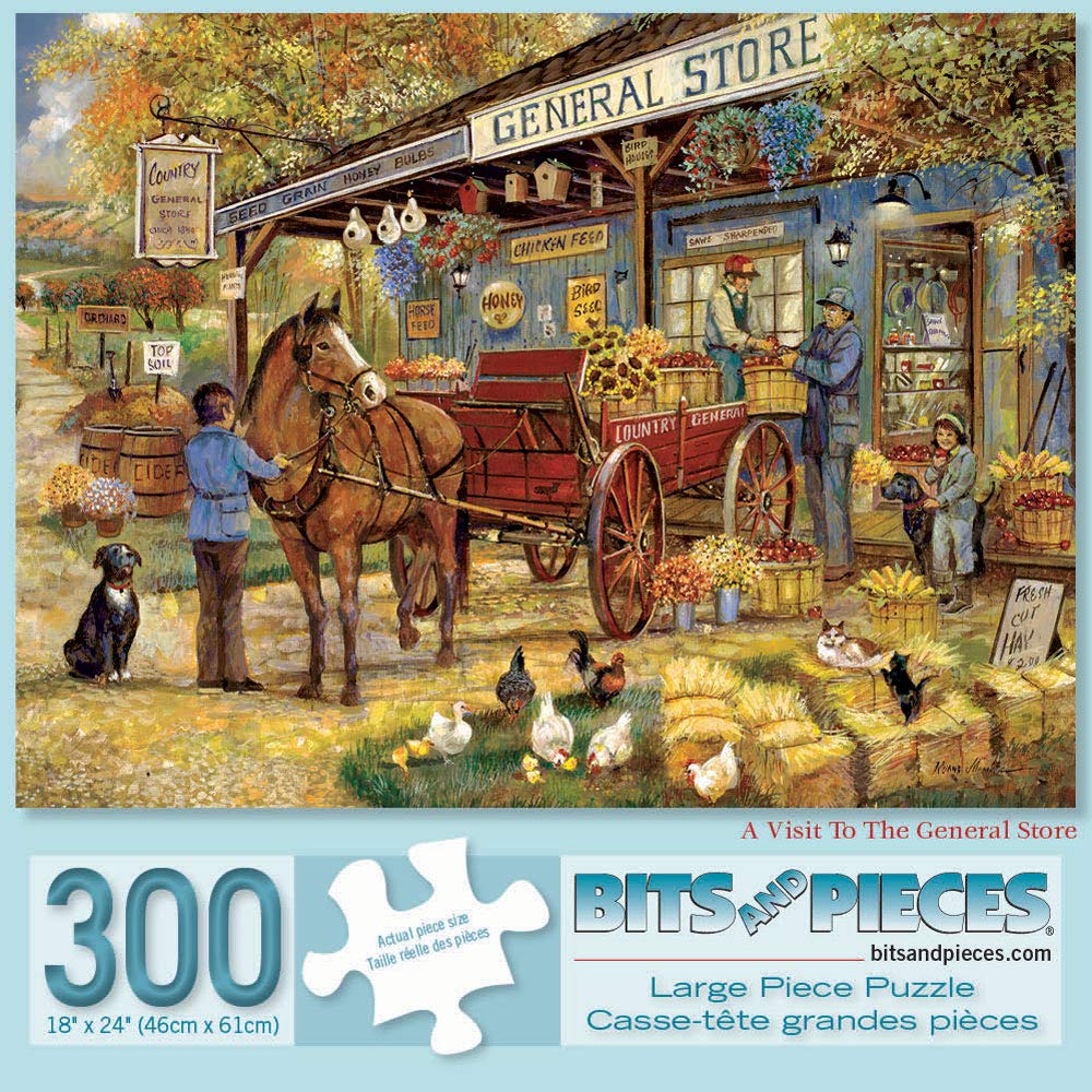 Bits and Pieces - 300 Piece Jigsaw Puzzle for Adults 18" x 24" - A Visit to The General Store - 300 pc Classic Farmer Jigsaw by Artist Ruane Manning