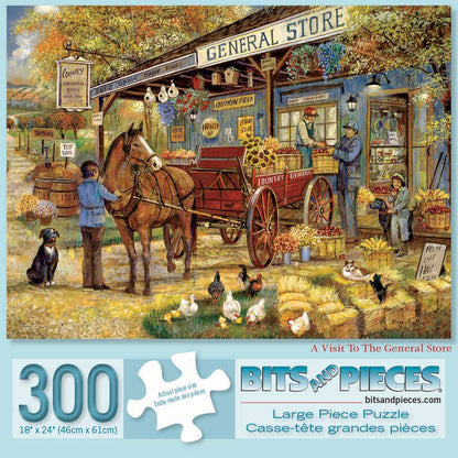 Bits and Pieces - 300 Piece Jigsaw Puzzle for Adults 18" x 24" - A Visit to The General Store - 300 pc Classic Farmer Jigsaw by Artist Ruane Manning