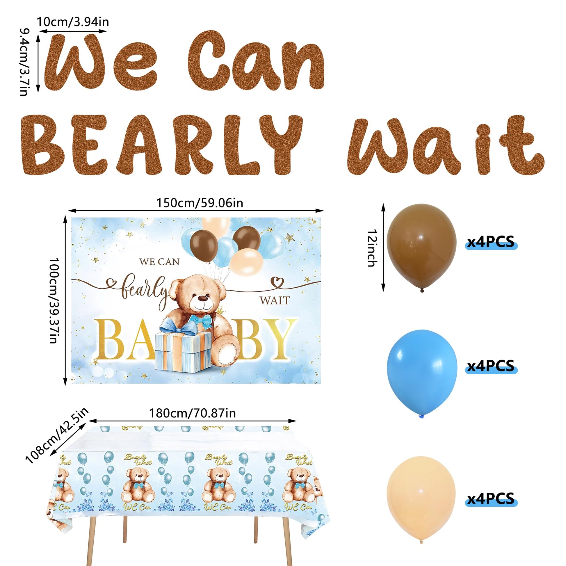 16PCS Blue Bear Baby Shower Decorations Party Supplies Balloon Tablecloth Backdrop Banner Blue and Brown Baby Shower Decorations