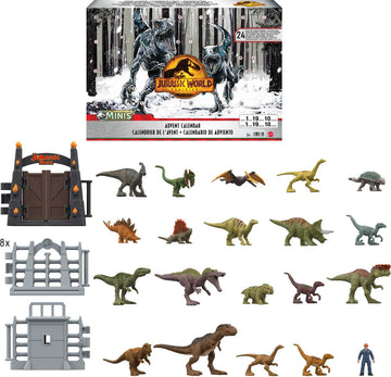 Mattel Jurassic World Dominion Advent Calendar, 24-Day Countdown, Daily Surprise of Mini Dinos, Humans & Gate Pieces, Holiday Gift