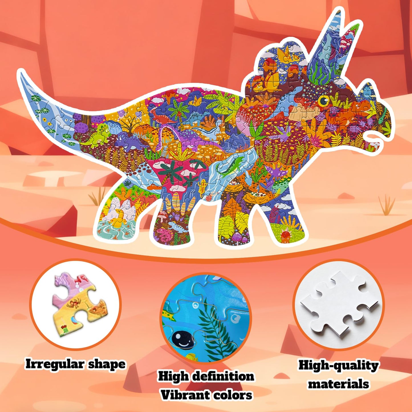 GIVEITALL Irregular Jigsaw Puzzles for Kids Ages 4-6 Year Old,Triceratops