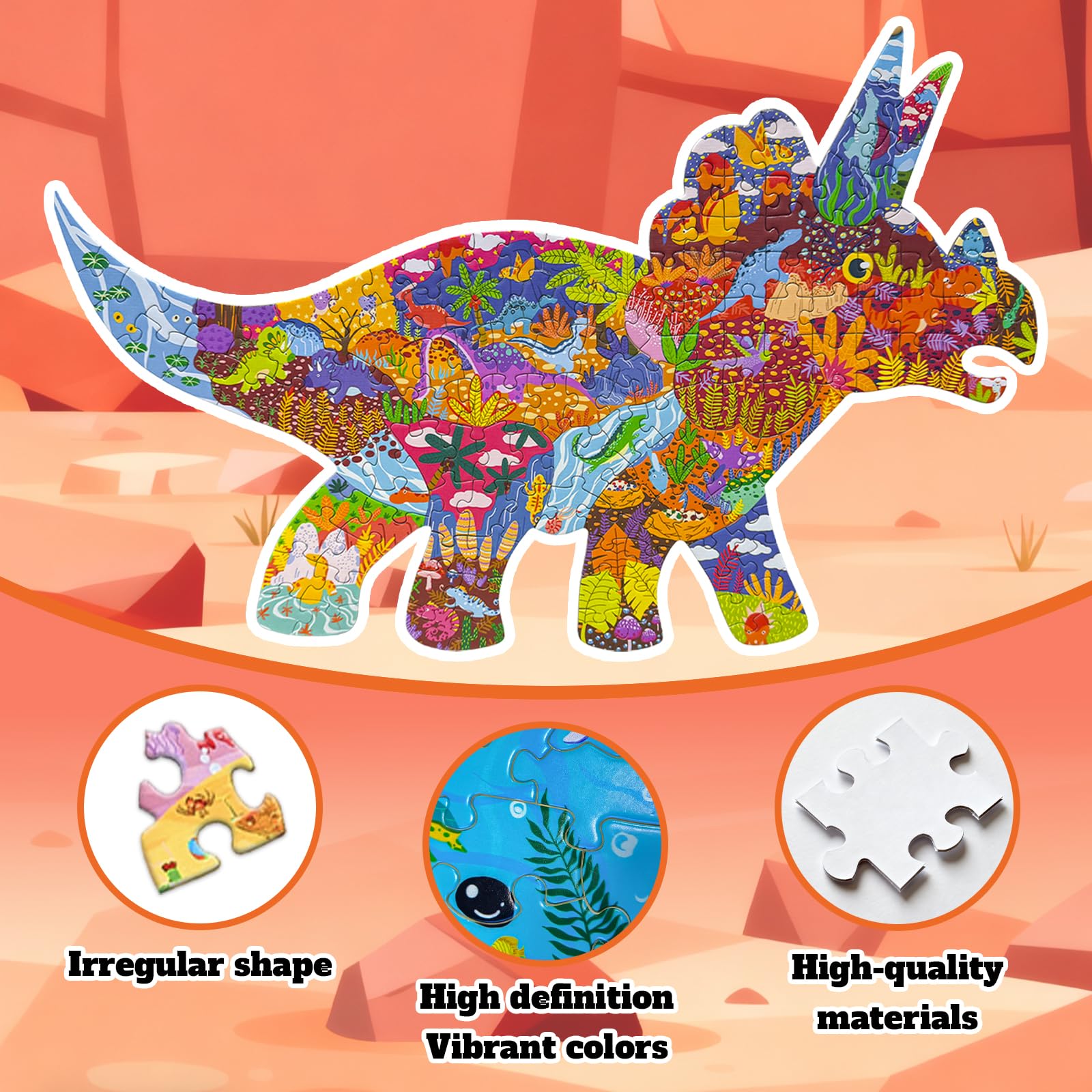 GIVEITALL Irregular Jigsaw Puzzles for Kids Ages 4-6 Year Old,Triceratops