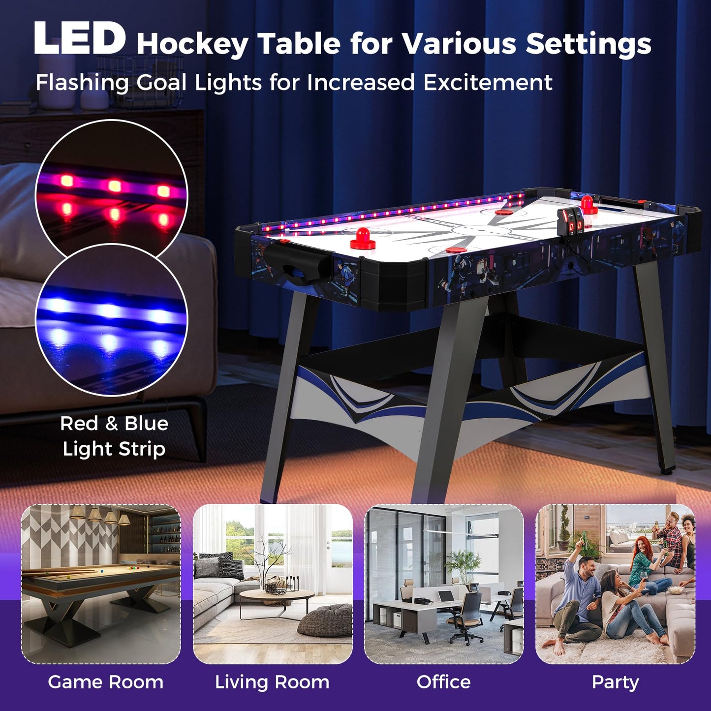 Goplus 54" Air Hockey Table, Hockey Game Table w/LED Scoreboard, Lights, 2 Pucks, 2 Pushers, Powerful 12V Motor, Indoor Powered Arcade Style Table