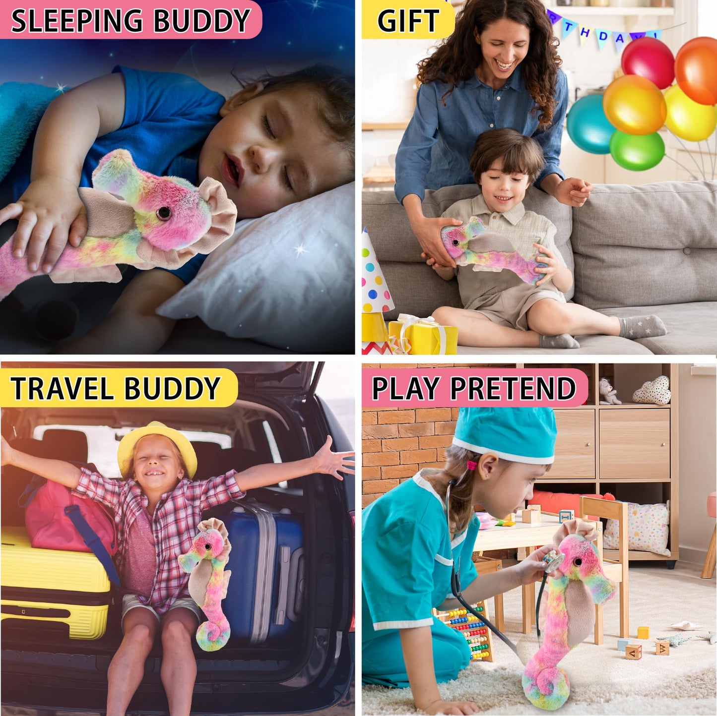 DolliBu Rainbow Seahorse Stuffed Animal - Super Soft Stuffed Animals for Girls and Boys, Adorable Stuffed Sea Creatures for Kids and Cute Sea Animals