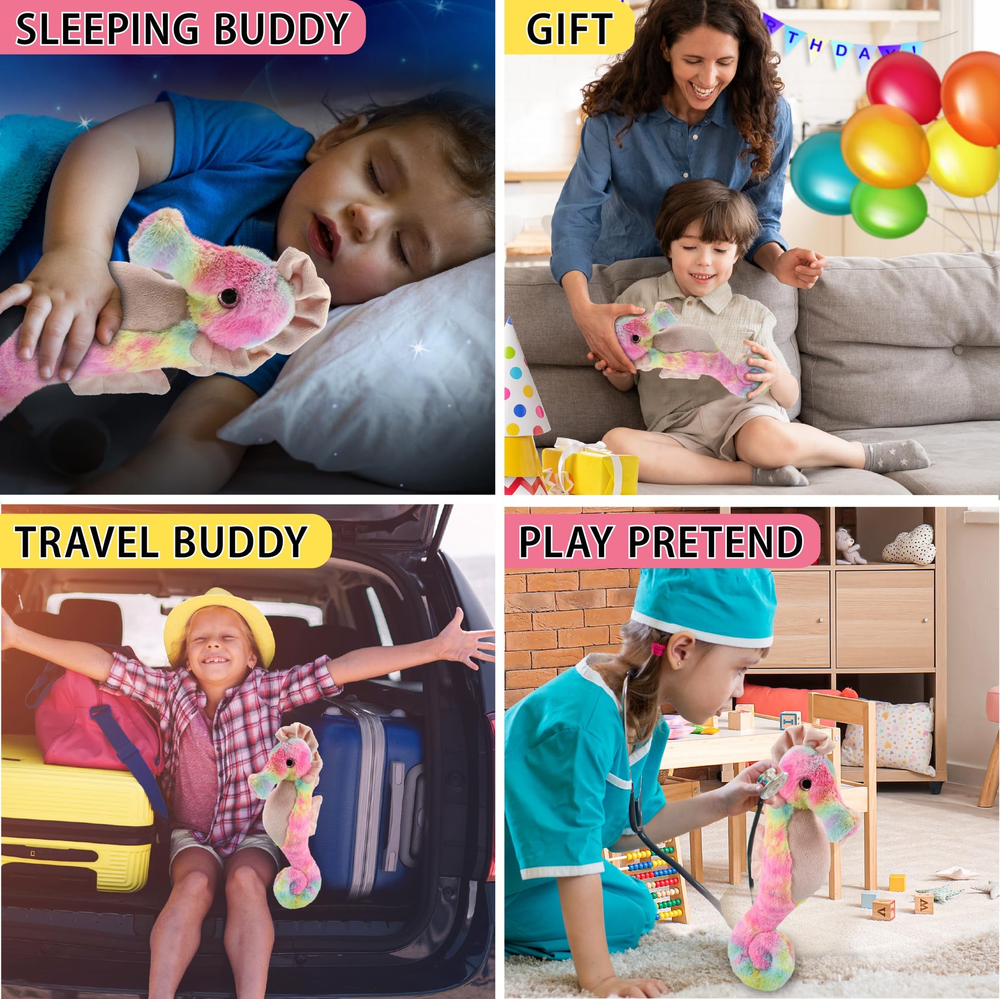 DolliBu Rainbow Seahorse Stuffed Animal - Super Soft Stuffed Animals for Girls and Boys, Adorable Stuffed Sea Creatures for Kids and Cute Sea Animals
