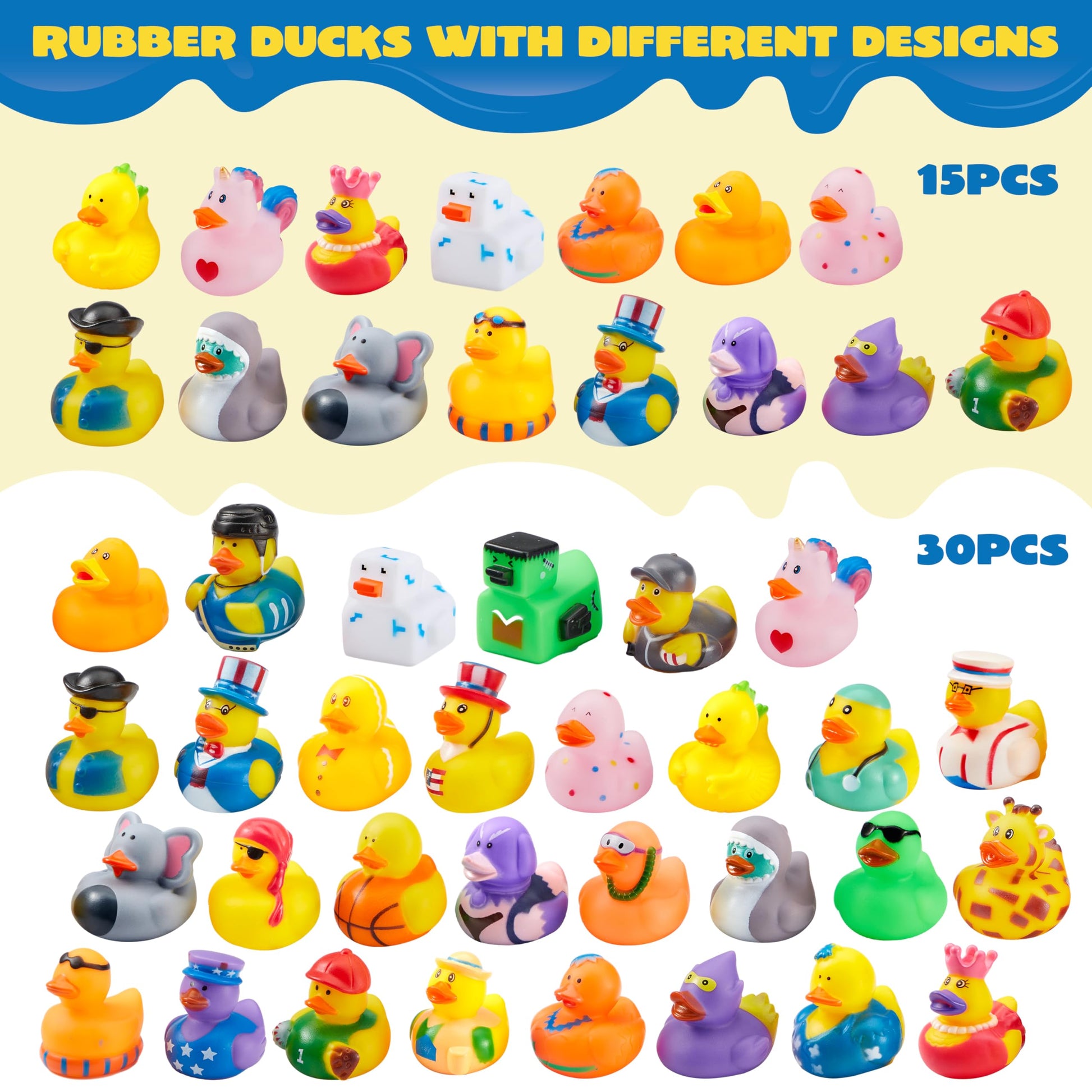 JOYIN 30 Pcs Rubber Ducks, Random Assortment Ducks Bulk with Mesh Carry Bag, Mini Rubber Duckies for Baby Bath Toys, Kids Toddler Summer Pool Toys