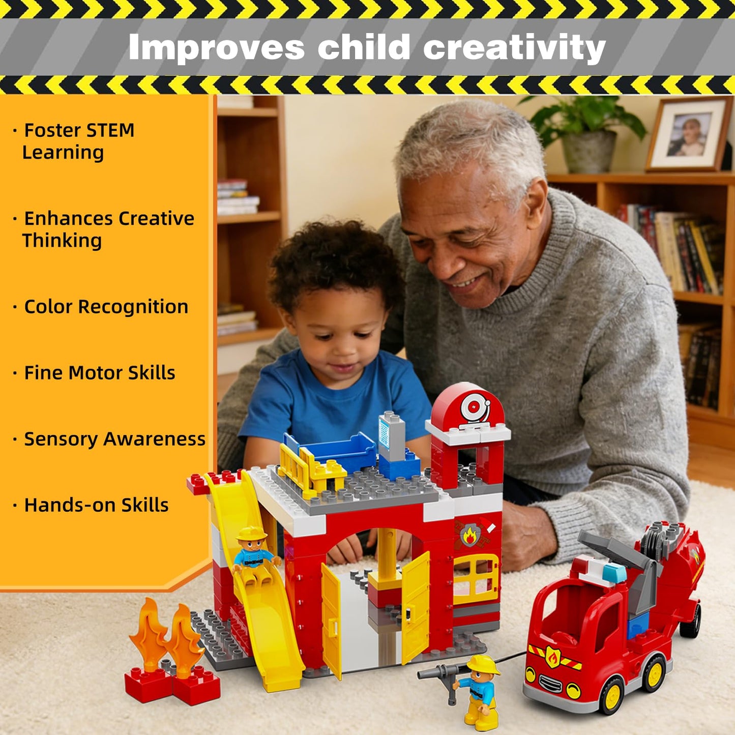 XENQITOYS Fire Station Playset, Fire Trucks for Toddlers 3-5, Firefighter Gifts, Classic Big Building Blocks Compatible with All Major Brand