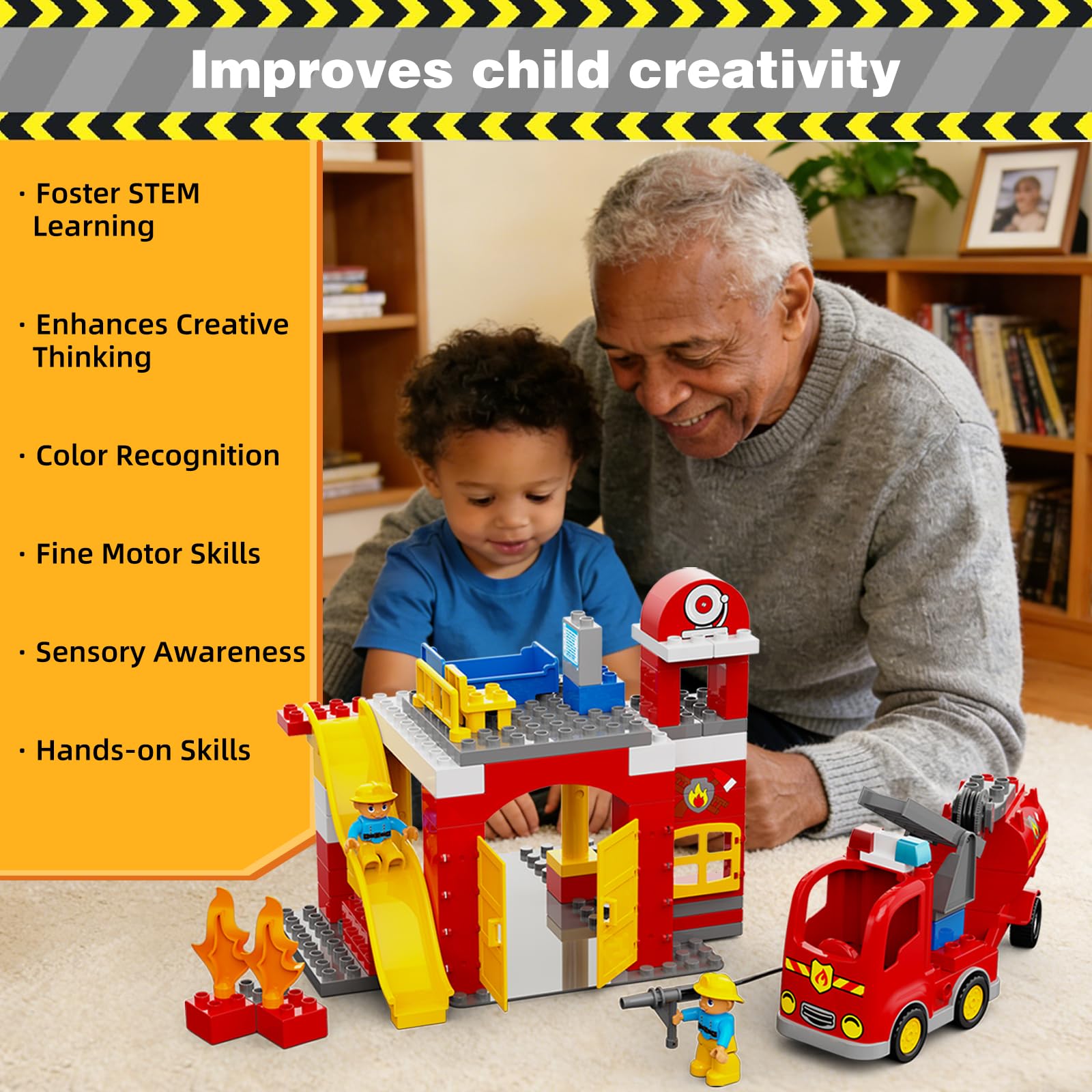 XENQITOYS Fire Station Playset, Fire Trucks for Toddlers 3-5, Firefighter Gifts, Classic Big Building Blocks Compatible with All Major Brand
