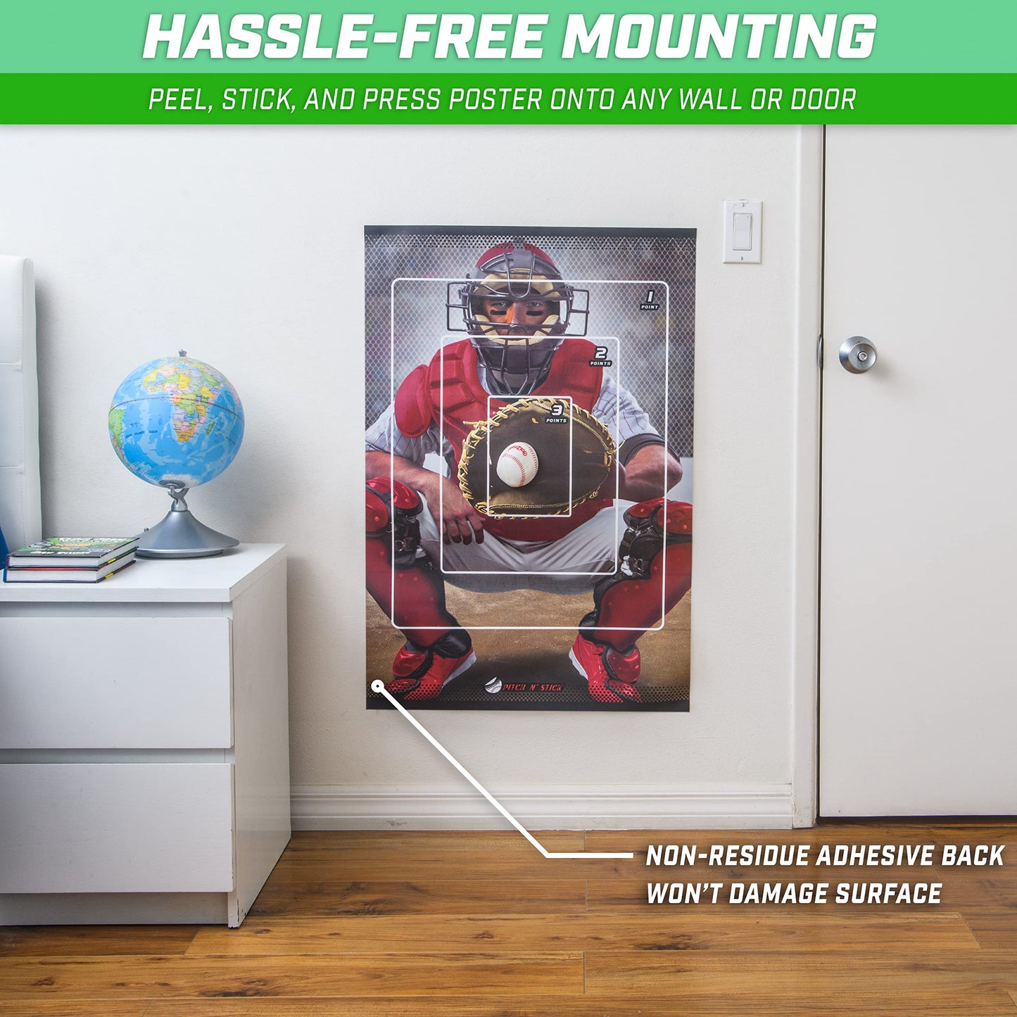 GoSports Pitch N' Stick Kids Baseball Pitching Game - Includes Wall Poster Target and 4 Sticky Ball Baseballs