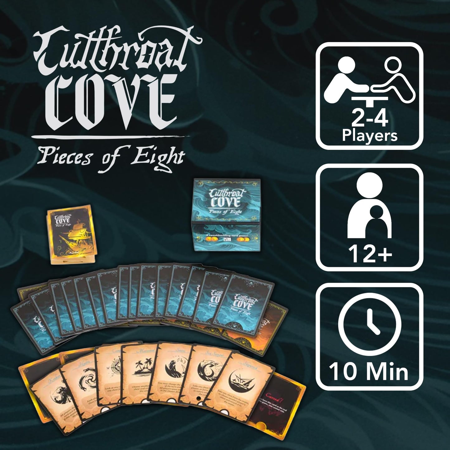 ZERO STRATEGY GAMES Cutthroat Cove: Pieces of Eight - Fast-Paced Pirate-Themed Card Game for 2-4 Players