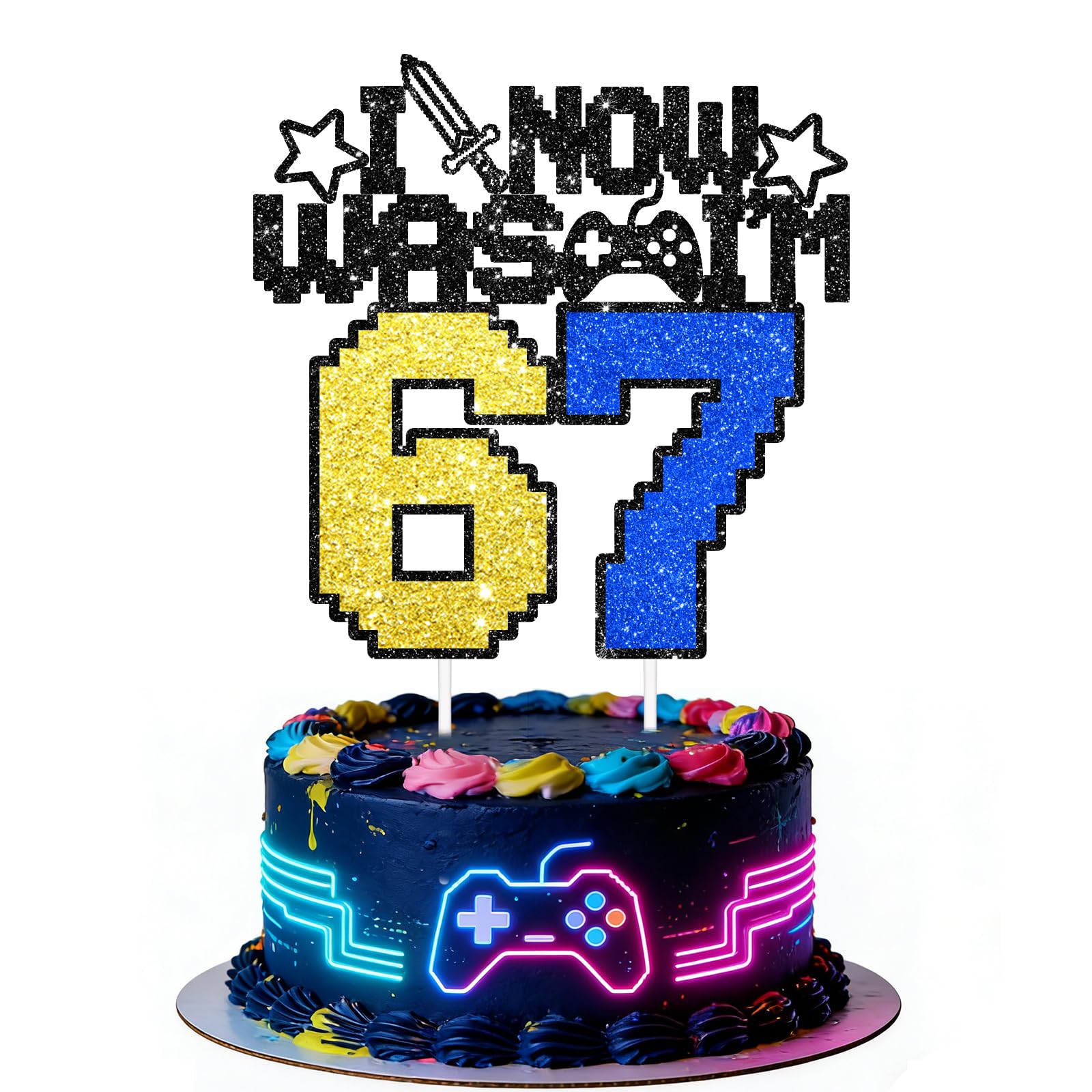 I WAS 6 NOW I'M 7 Cake Topper, 6 7 Birthday Decorations for Boy 7 Year Old