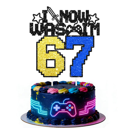 I WAS 6 NOW I'M 7 Cake Topper, 6 7 Birthday Decorations for Boy 7 Year Old