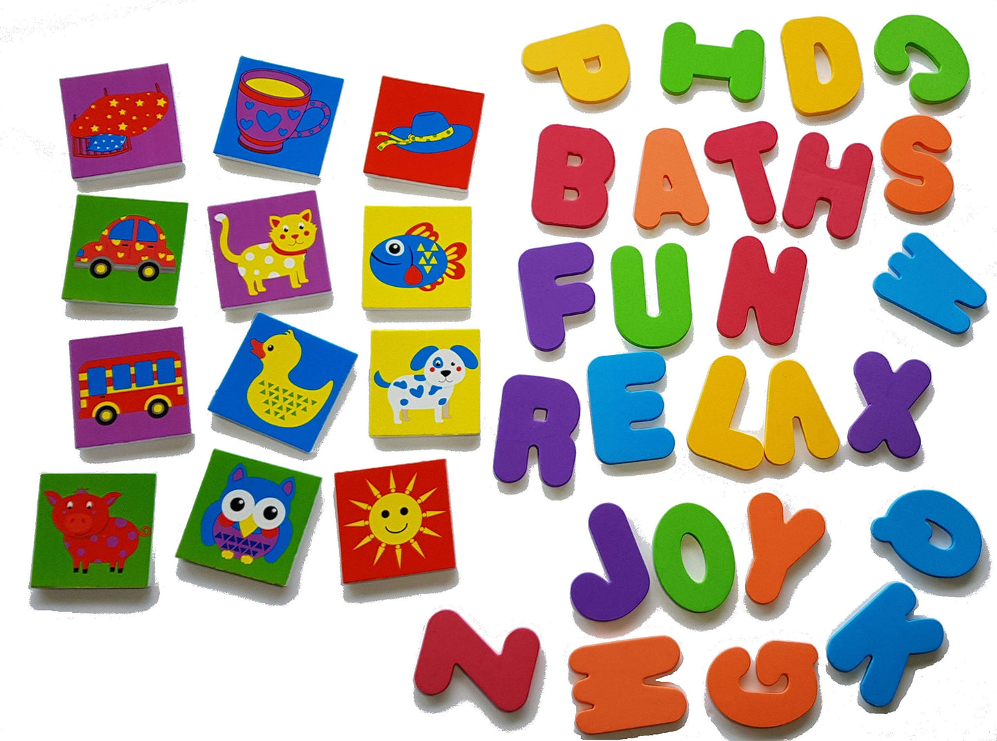 Buddy & Barney Bath Toy Stickers - Bath Alphabets and Animals Learning Stickers for Kids | 38 Pieces Spell & Learn Foam Bath Toys with Storage Bag