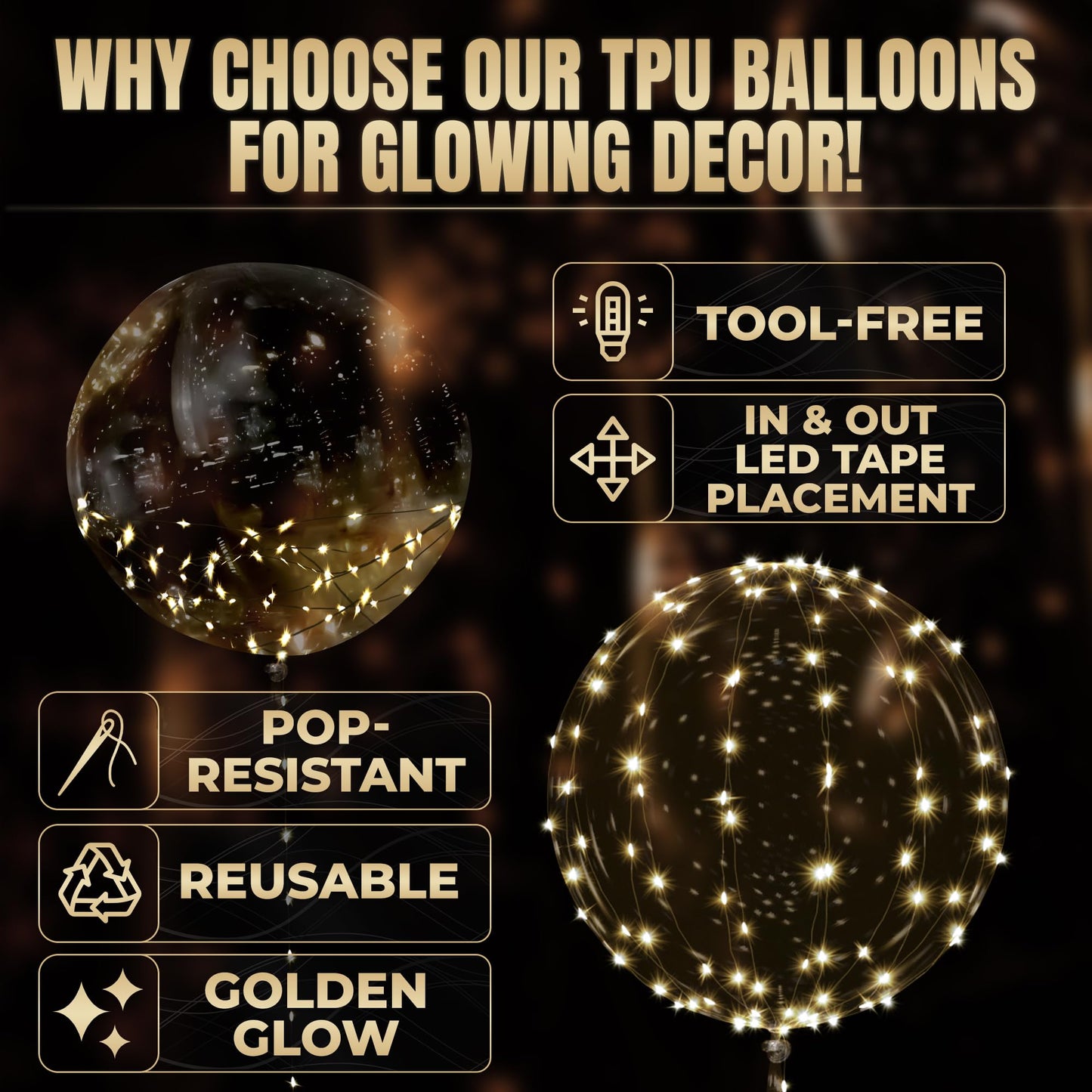Light Up Balloons 10 Pack, 20 Inch Clear Balloons with LED Lights