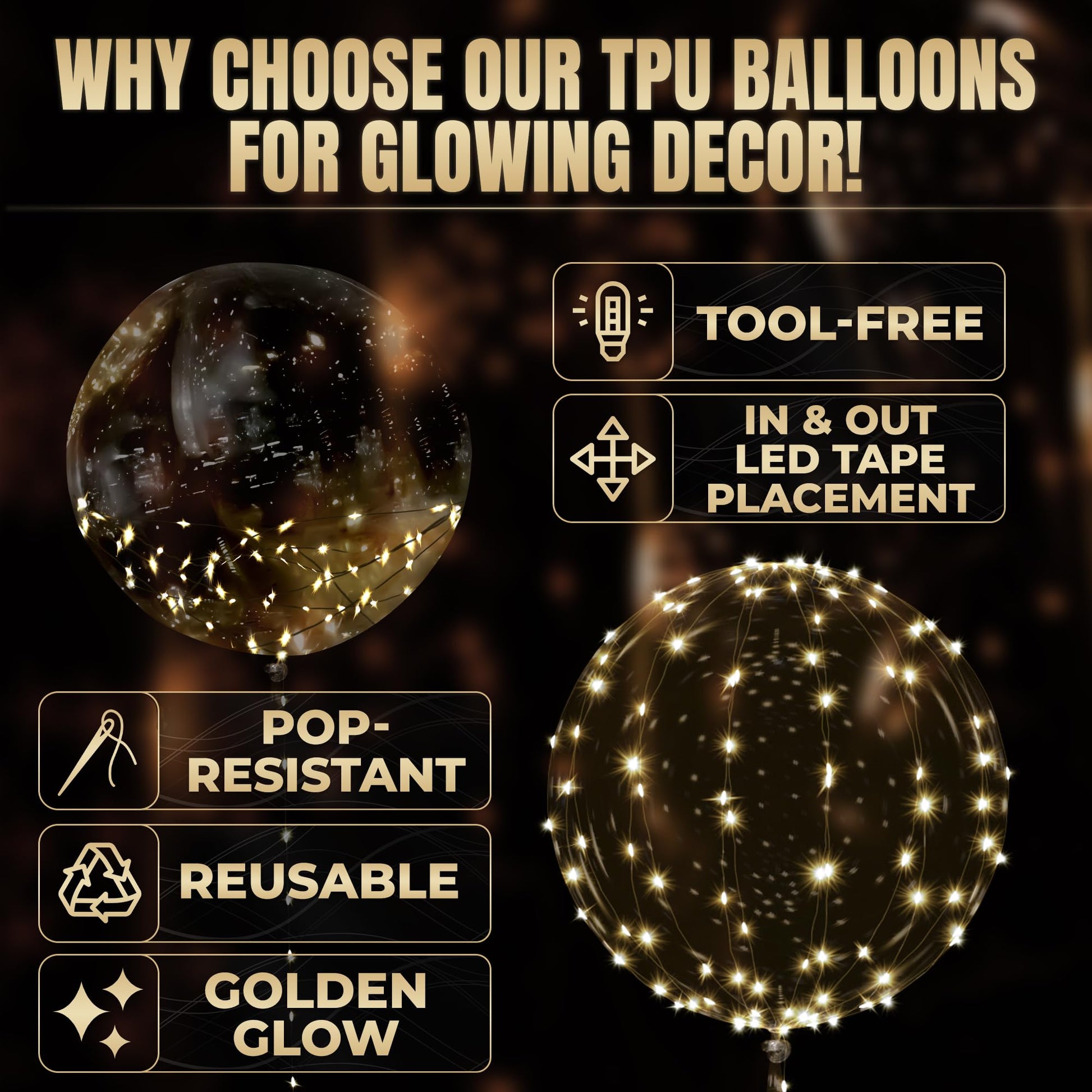 Light Up Balloons 10 Pack, 20 Inch Clear Balloons with LED Lights