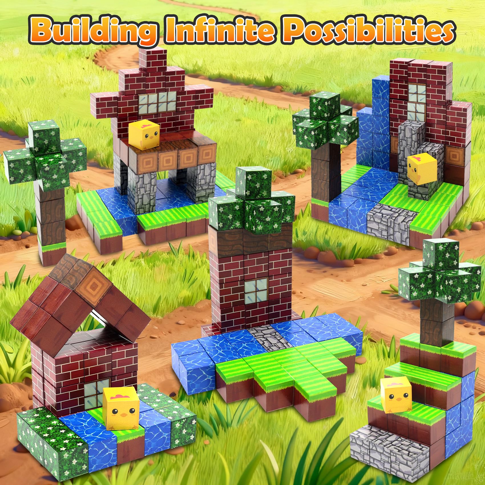 76PCS 0.8in Magnetic Blocks, Magnetic Tiles Kids Build Cubes?STEM Sensory Montessori Toys with Storage Bag, Build the 3D Forest World Set, Holiday